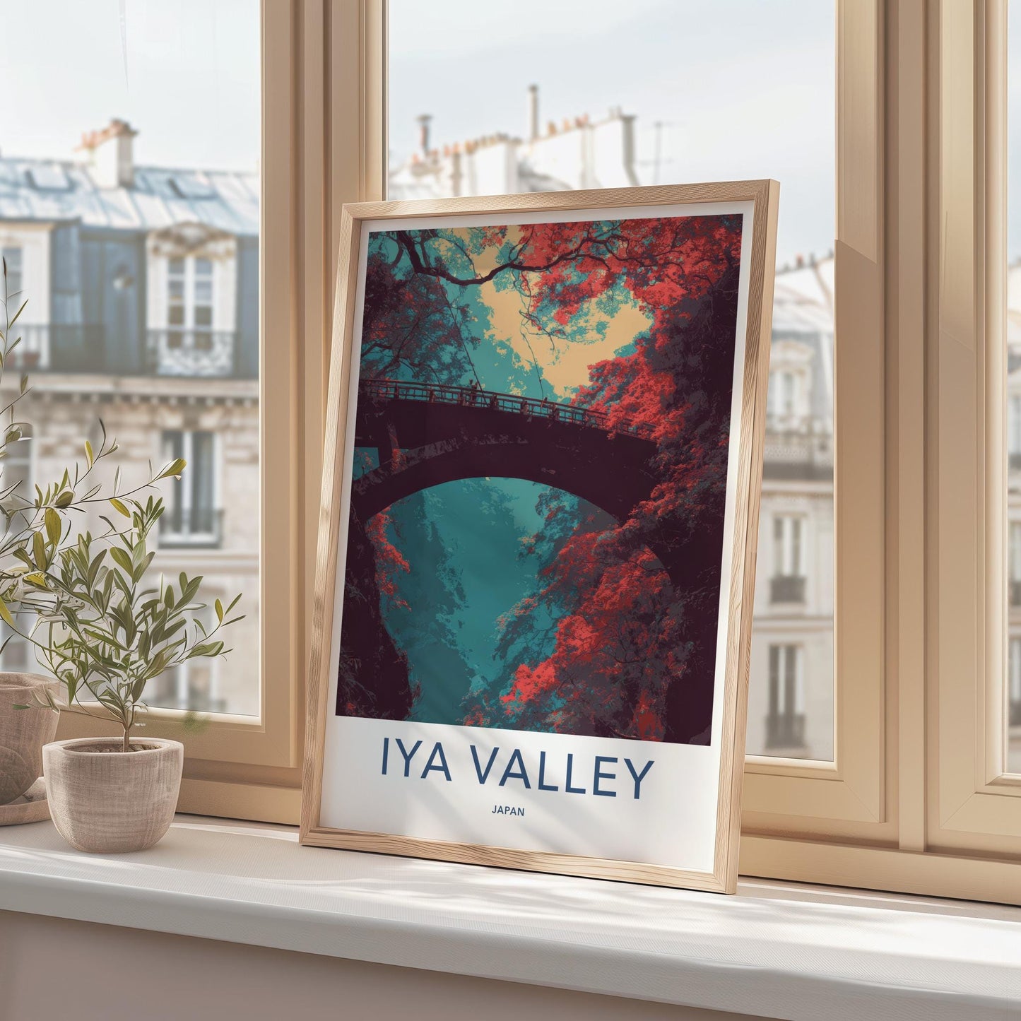 Iya Valley Poster - Japan Travel Art - Vibrant Valley Bridge Home Decor