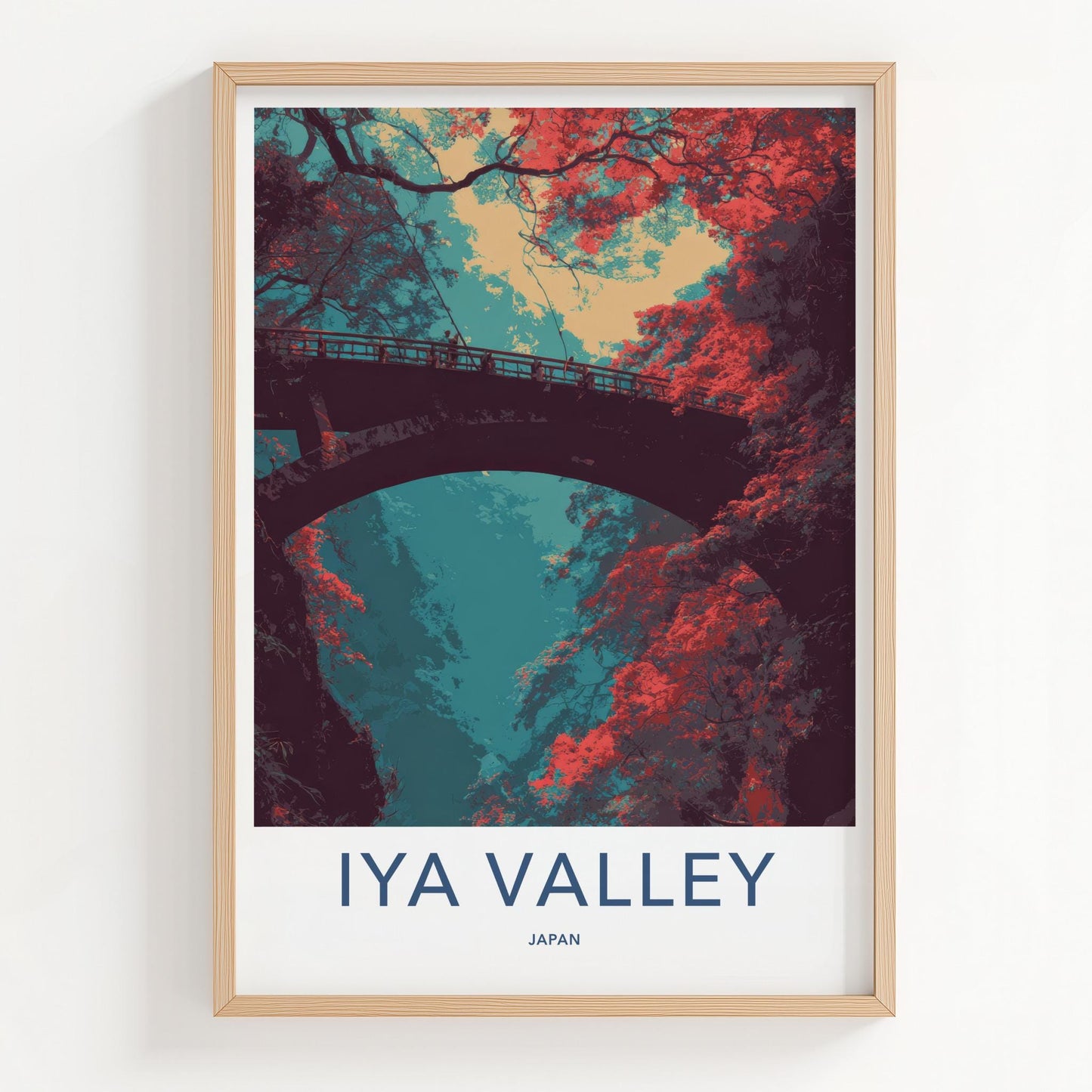Iya Valley Poster - Japan Travel Art - Vibrant Valley Bridge Home Decor