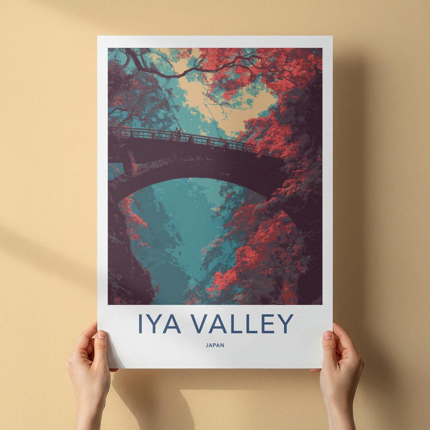 Iya Valley Poster - Japan Travel Art - Vibrant Valley Bridge Home Decor