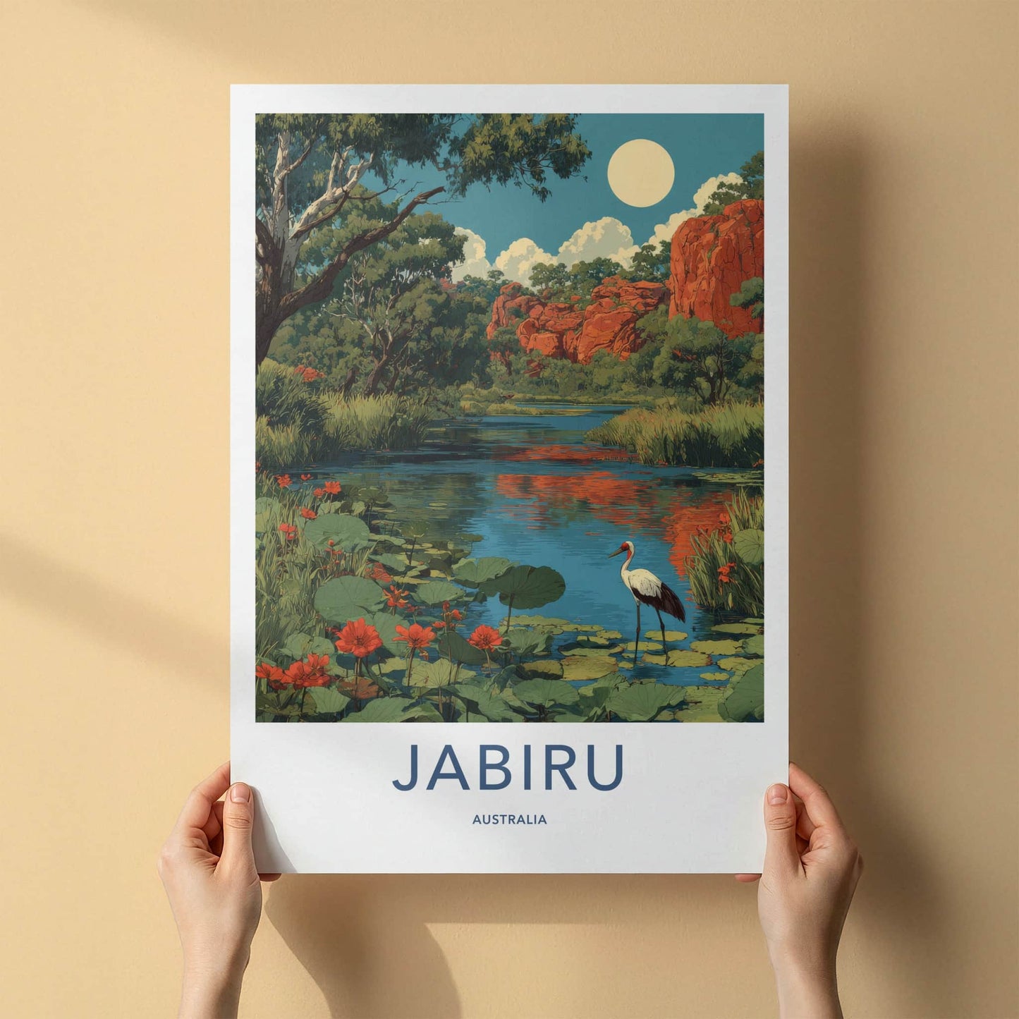 Jabiru Poster - Australia Framed Art - Bird Red Rocks Home Decor