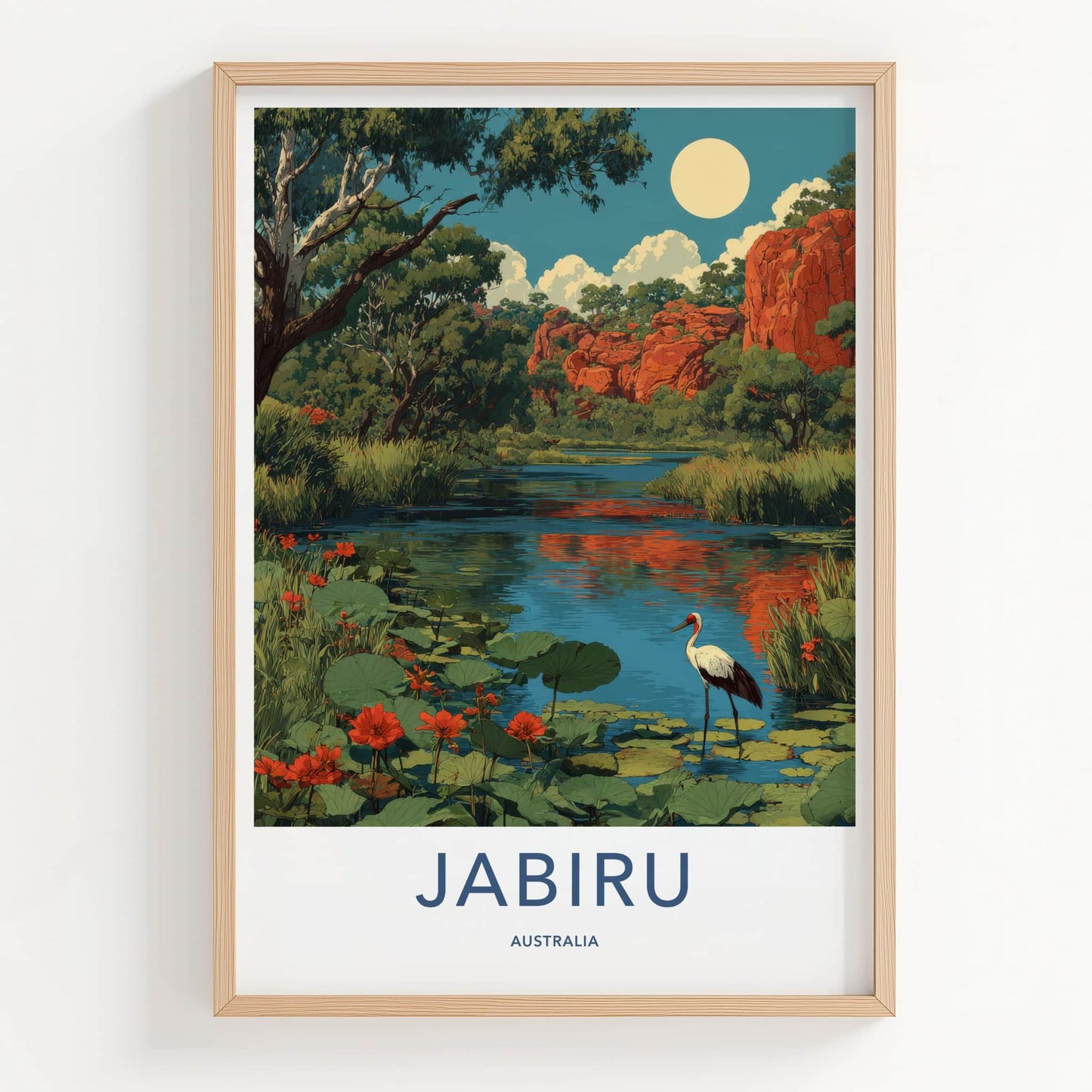 Jabiru Poster - Australia Framed Art - Bird Red Rocks Home Decor
