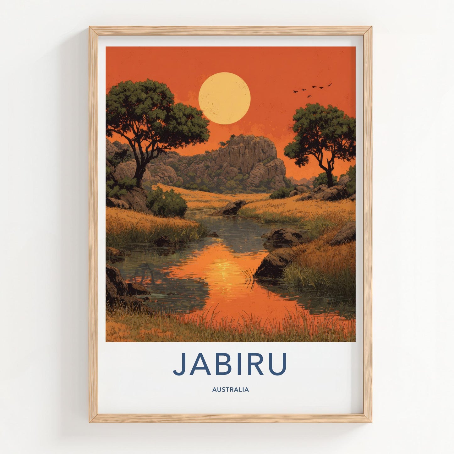 Jabiru Poster - Australia Travel Art - Golden Horizon Stream Home Decor