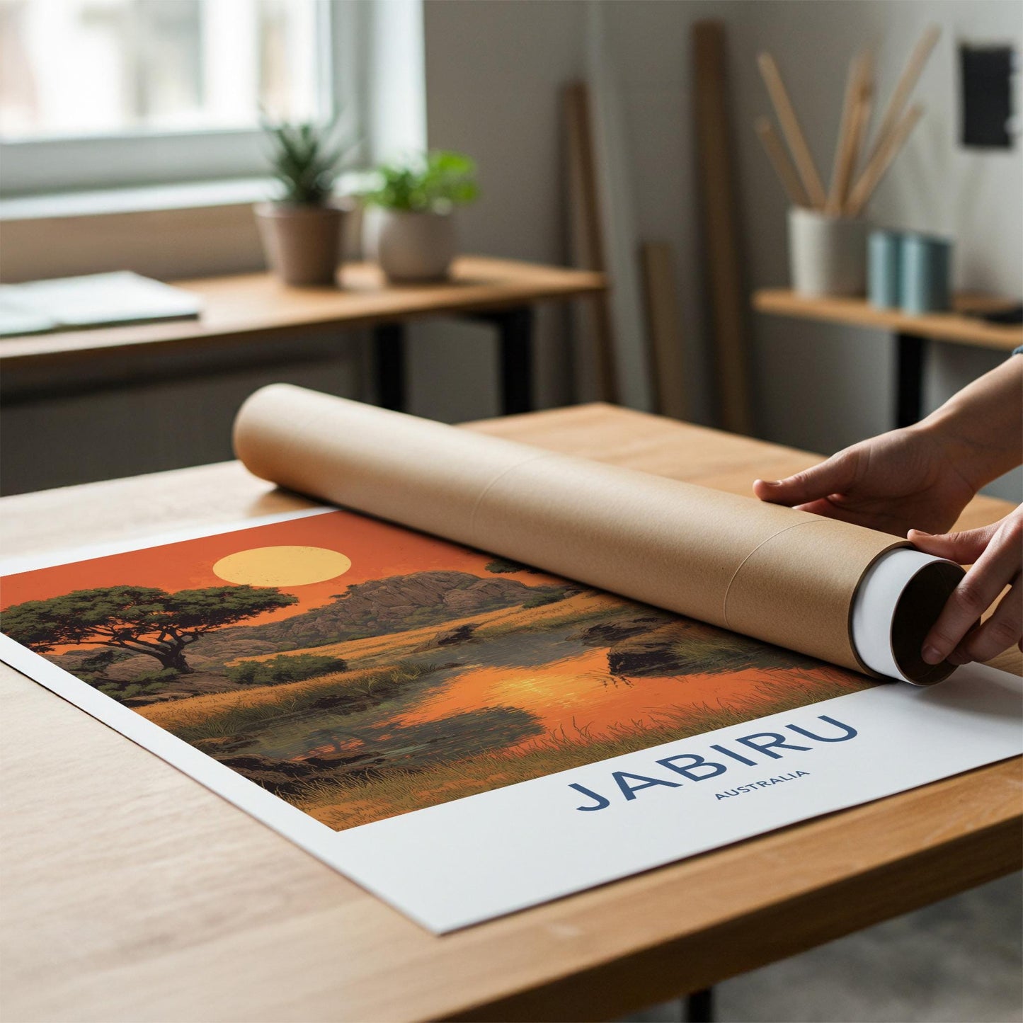 Jabiru Poster - Australia Travel Art - Golden Horizon Stream Home Decor