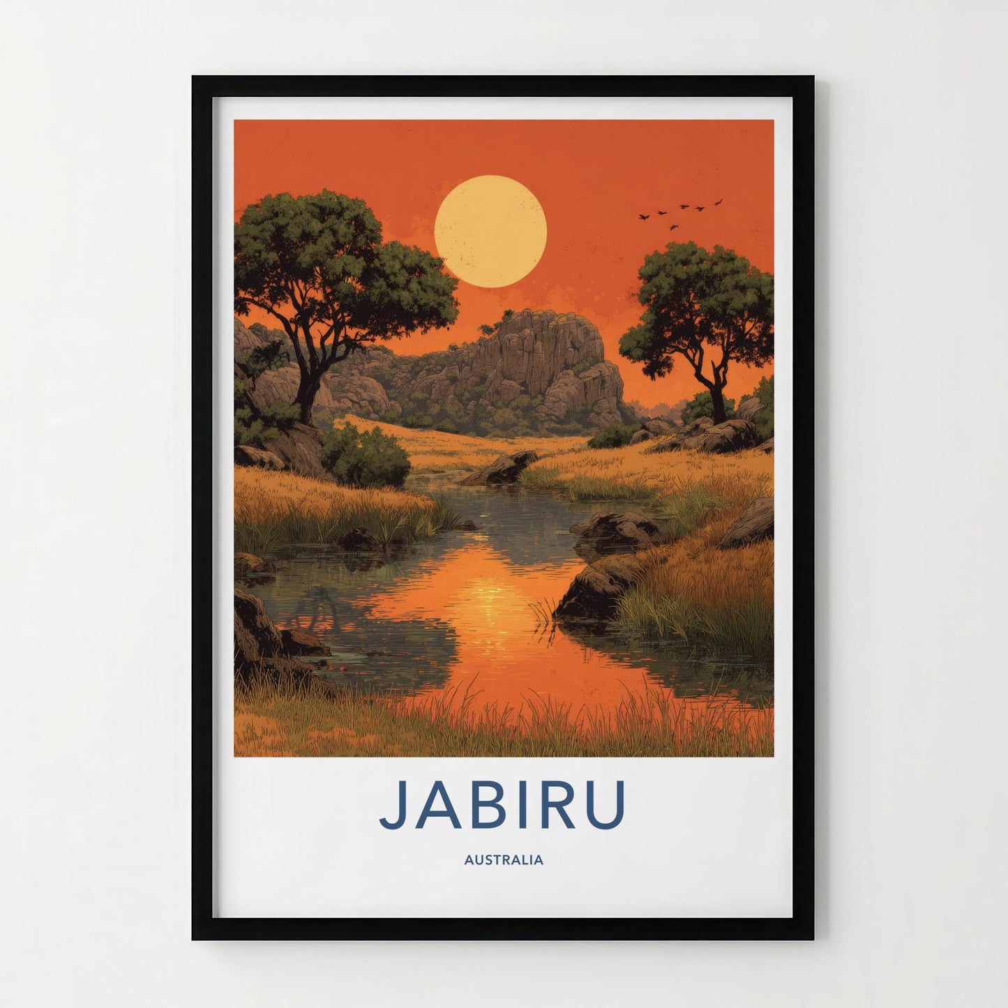 Jabiru Poster - Australia Travel Art - Golden Horizon Stream Home Decor