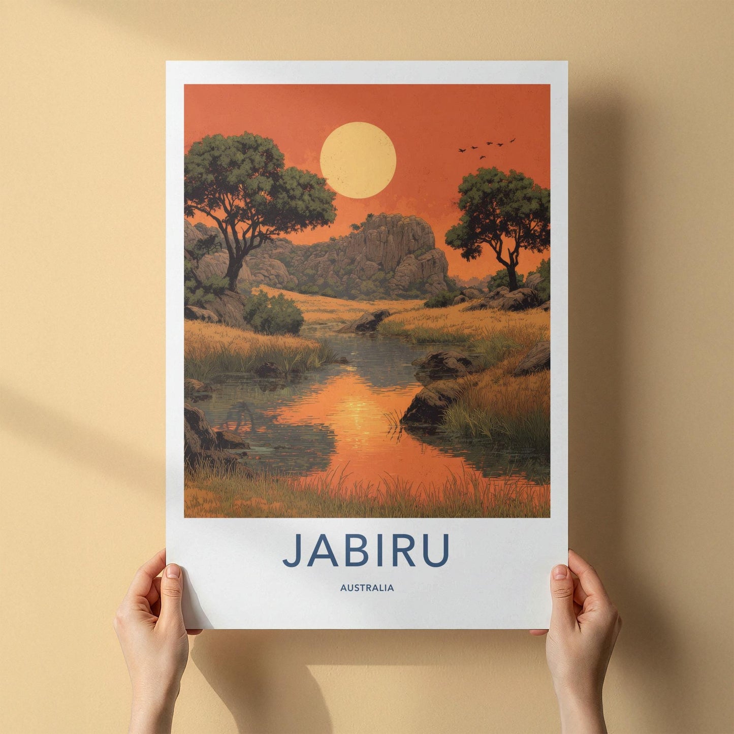 Jabiru Poster - Australia Travel Art - Golden Horizon Stream Home Decor