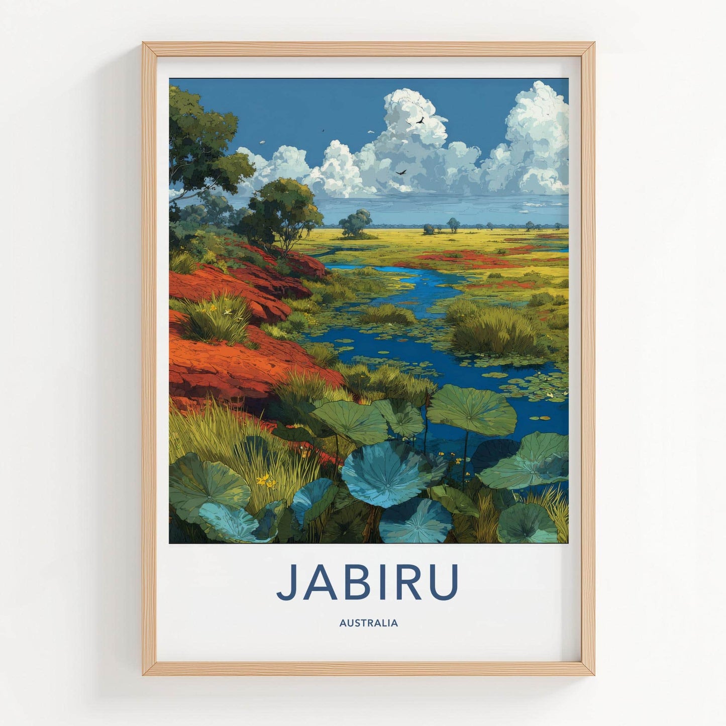 Jabiru Poster - Australia Travel Art - Vibrant Outback Wetland Home Decor