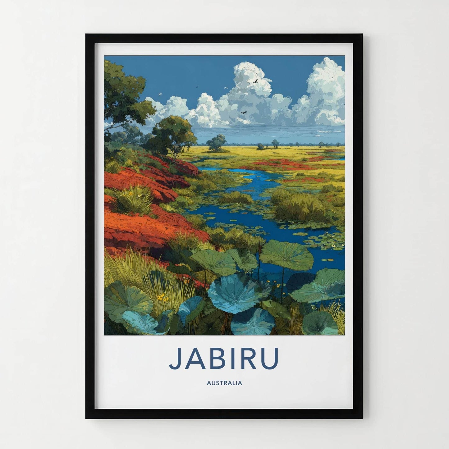 Jabiru Poster - Australia Travel Art - Vibrant Outback Wetland Home Decor