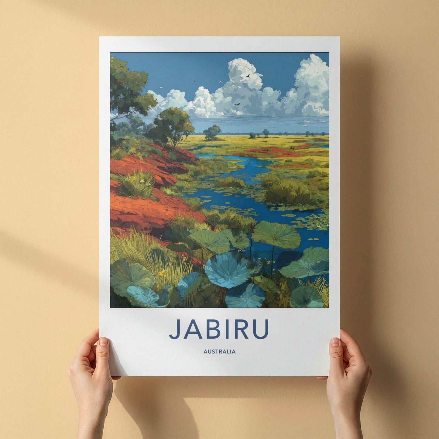 Jabiru Poster - Australia Travel Art - Vibrant Outback Wetland Home Decor