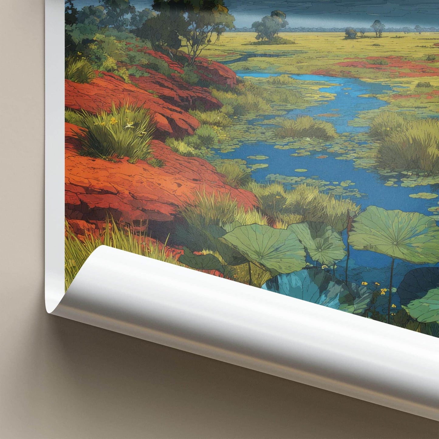 Jabiru Poster - Australia Travel Art - Vibrant Outback Wetland Home Decor