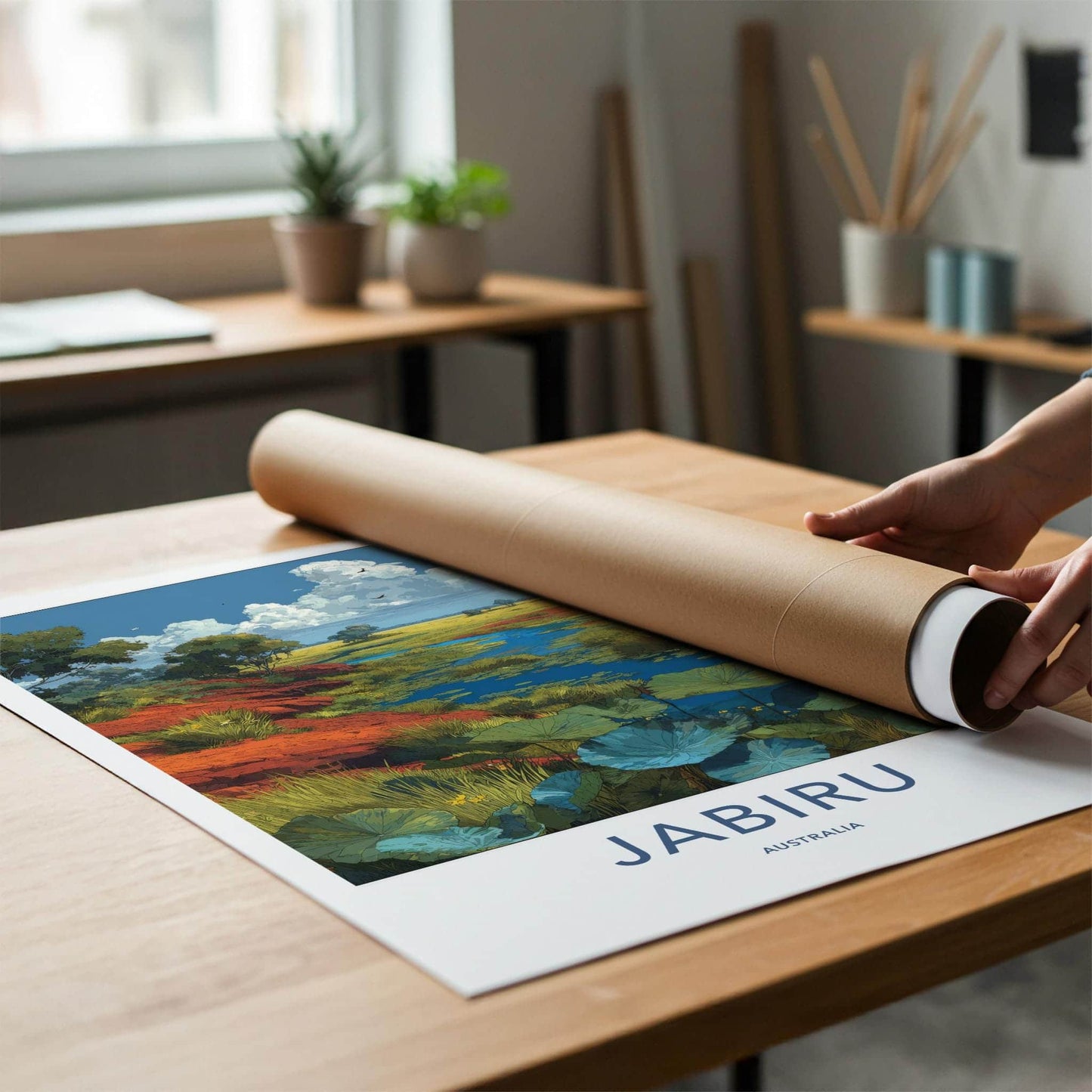 Jabiru Poster - Australia Travel Art - Vibrant Outback Wetland Home Decor