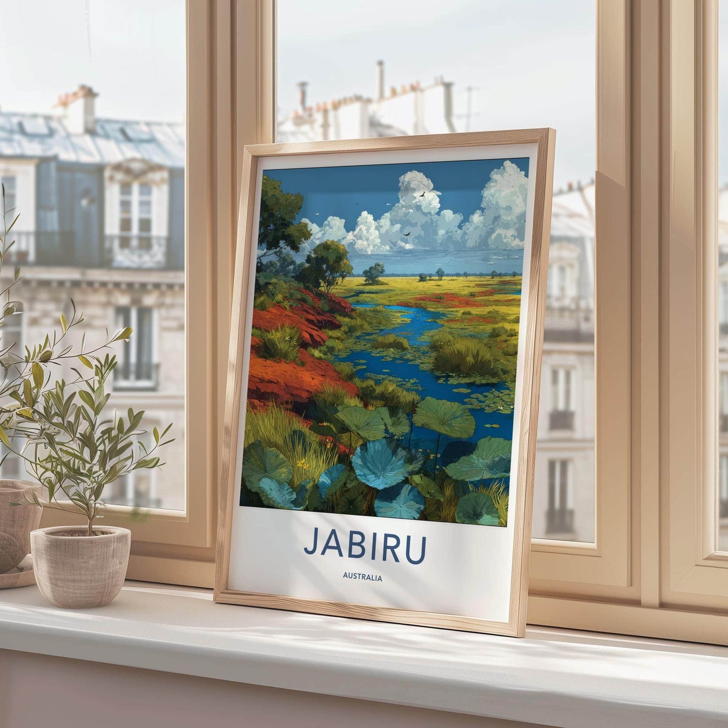 Jabiru Poster - Australia Travel Art - Vibrant Outback Wetland Home Decor