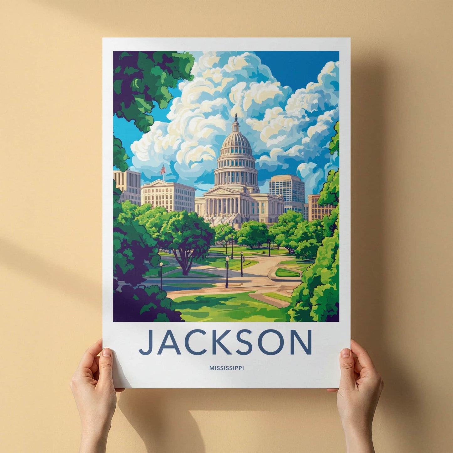 Jackson Poster - Mississippi Travel Print - State Capitol Dome Lounge Decor