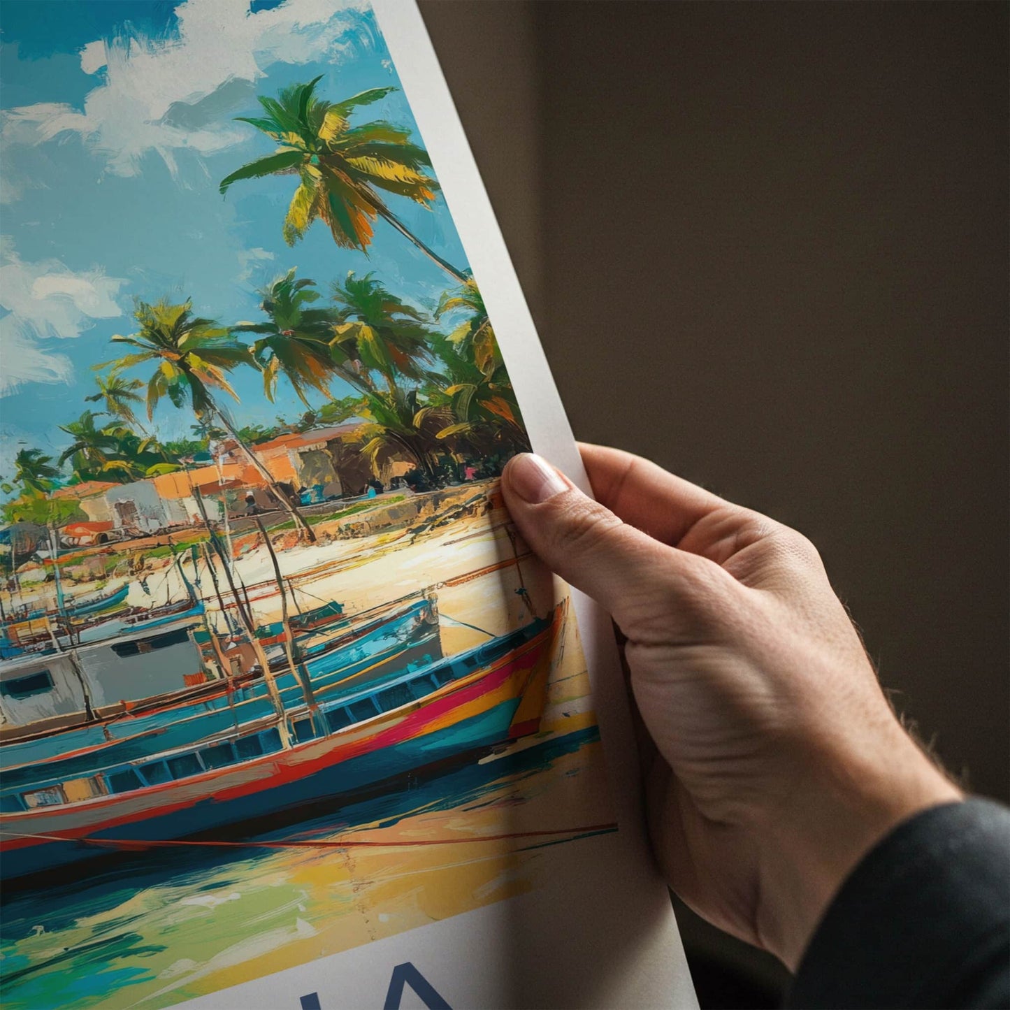 Jaffna Poster - Sri Lanka Travel Art - Boats Palm Shore Home Decor