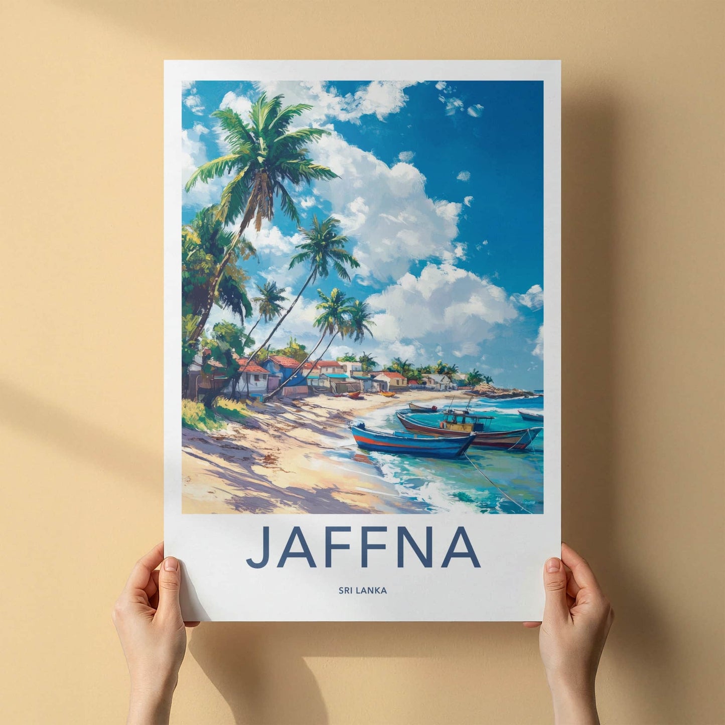 Jaffna Poster - Sri Lanka Travel Art - Colorful Boats Beach Home Decor