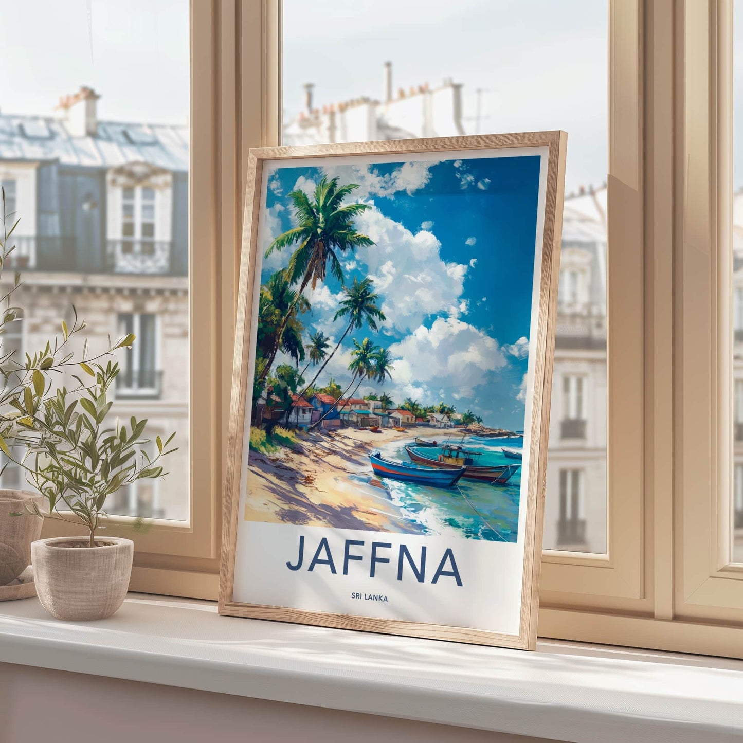 Jaffna Poster - Sri Lanka Travel Art - Colorful Boats Beach Home Decor