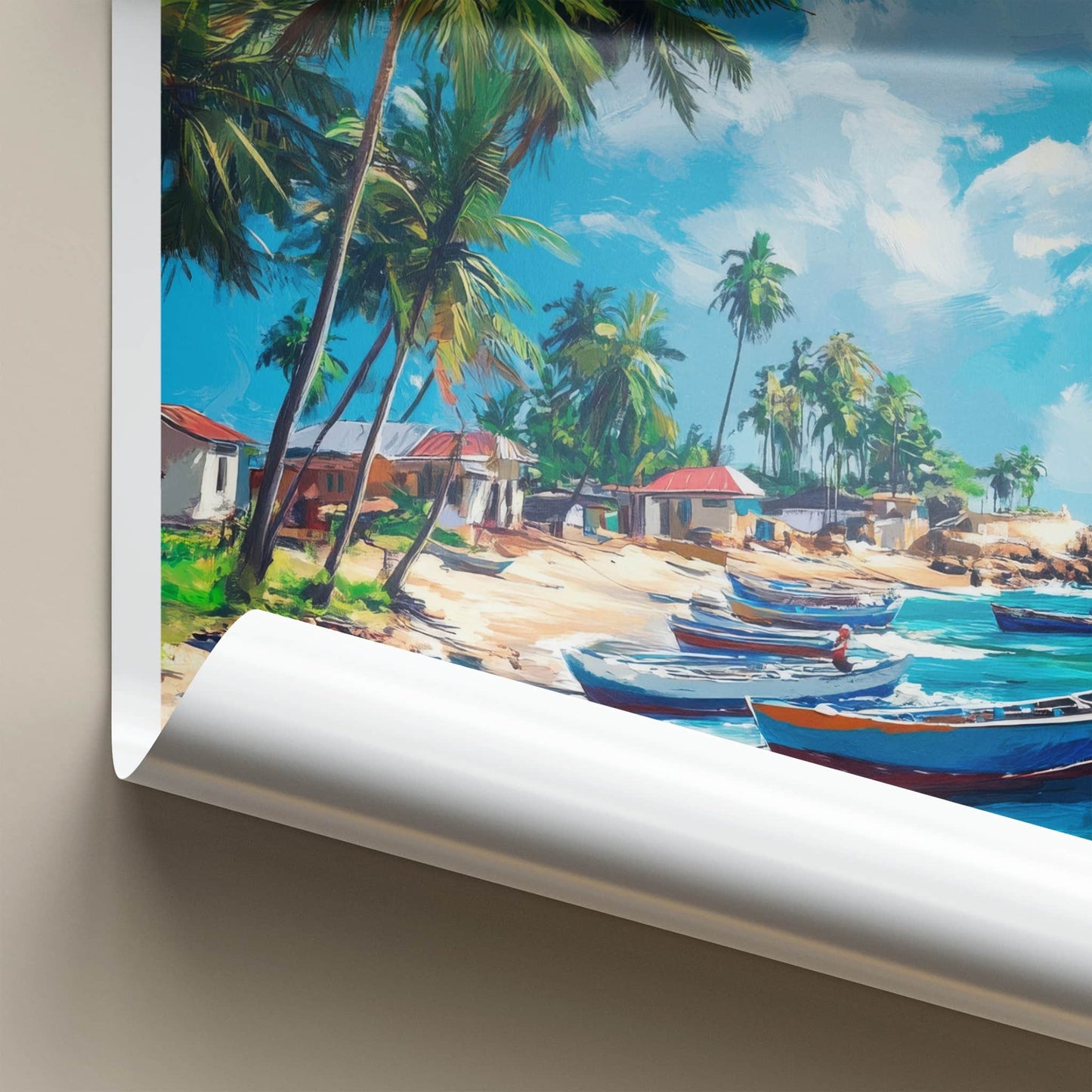 Jaffna Poster - Sri Lanka Travel Art - Tropical Beach Boats Home Decor