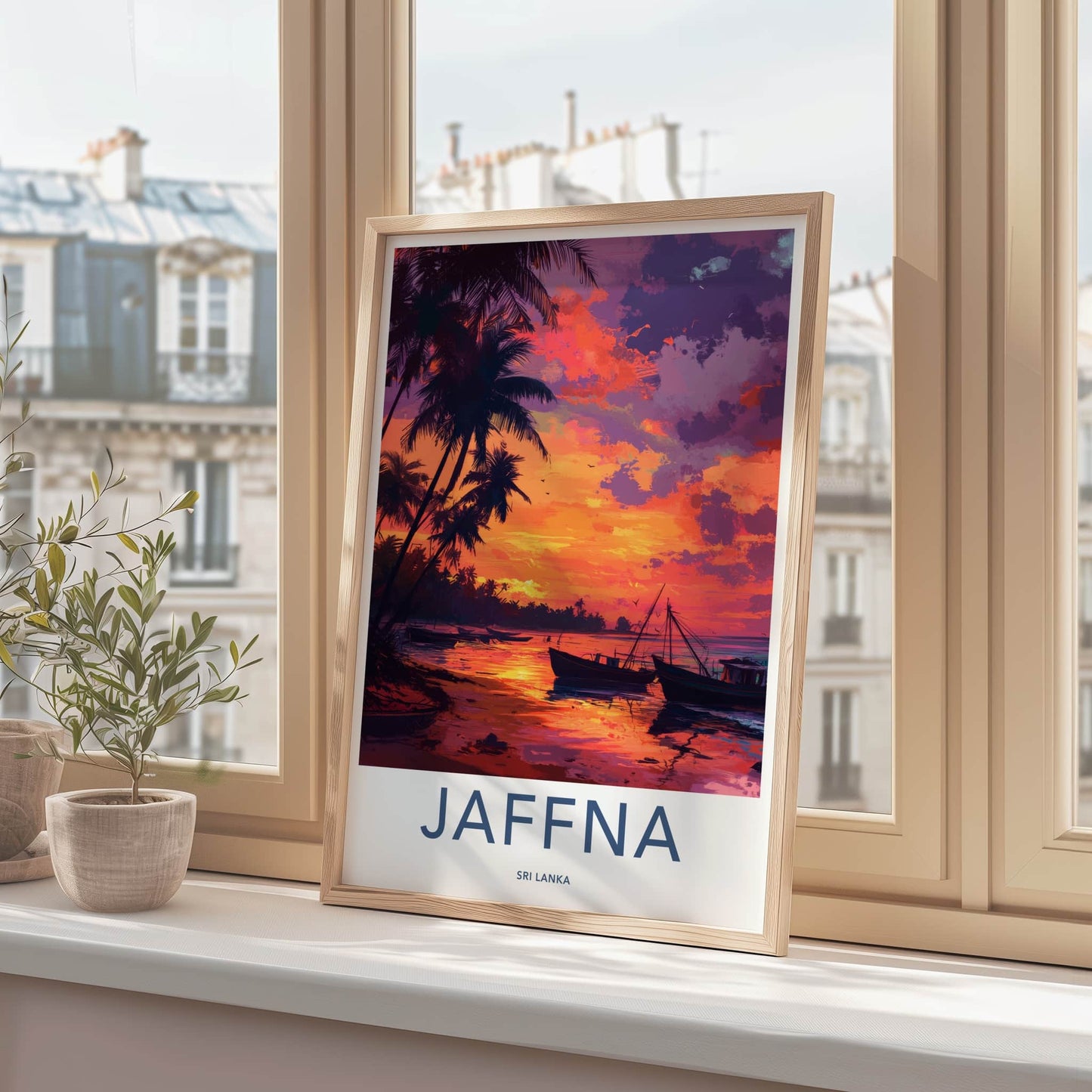 Jaffna Poster - Sri Lanka Travel Art - Tropical Sunset Boats Home Decor