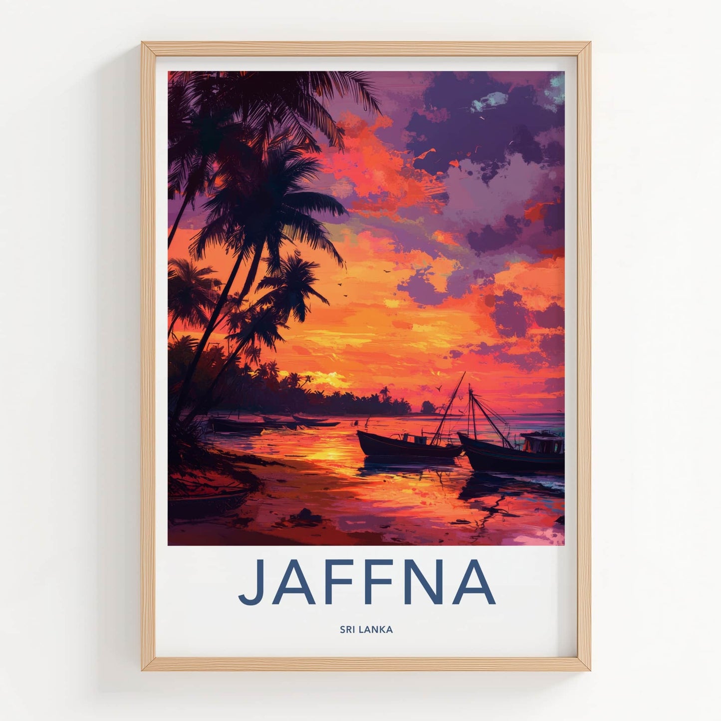 Jaffna Poster - Sri Lanka Travel Art - Tropical Sunset Boats Home Decor