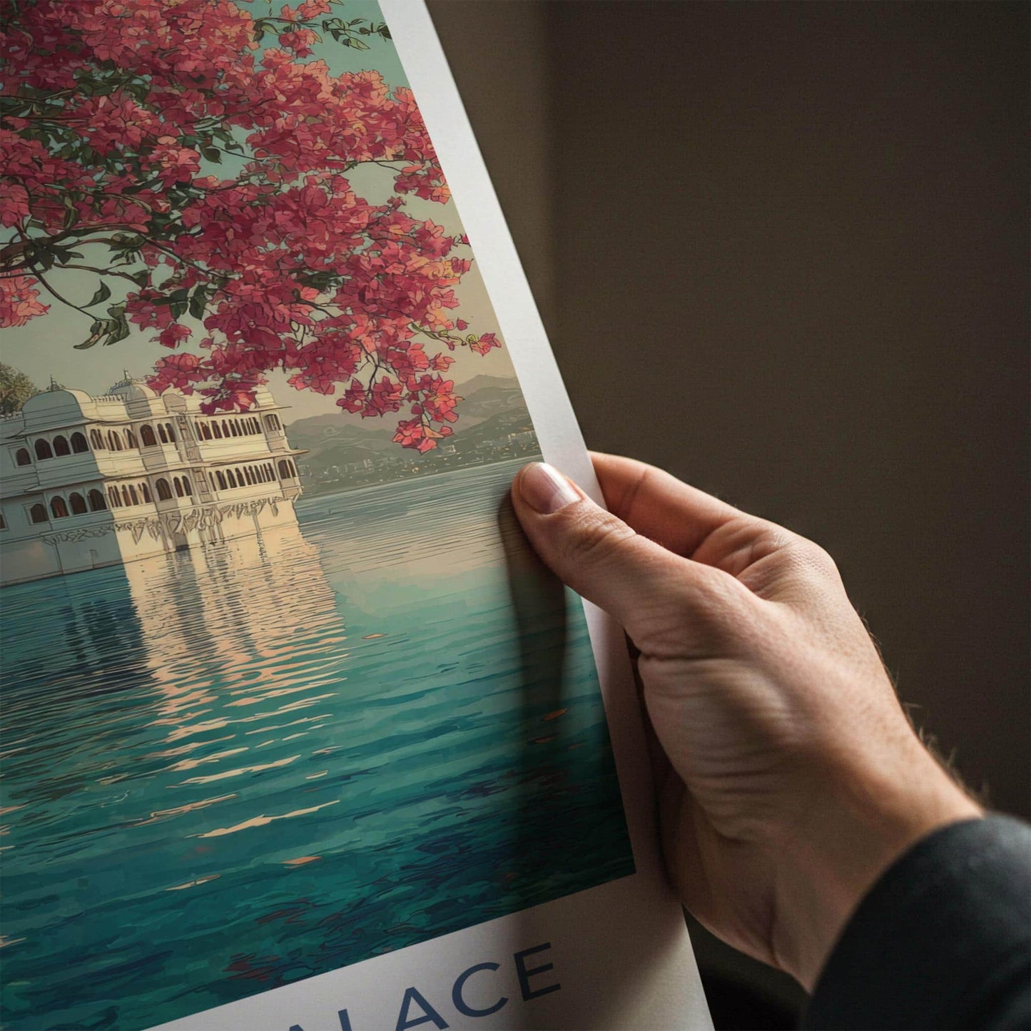 Jag Niwas Palace Poster - India Travel Art - Rajasthan Lake Palace Flowers Decor
