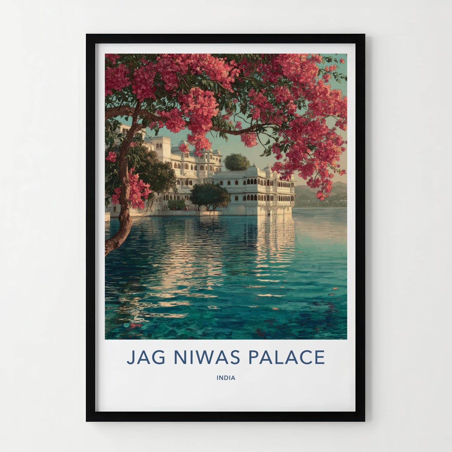 Jag Niwas Palace Poster - India Travel Art - Rajasthan Lake Palace Flowers Decor