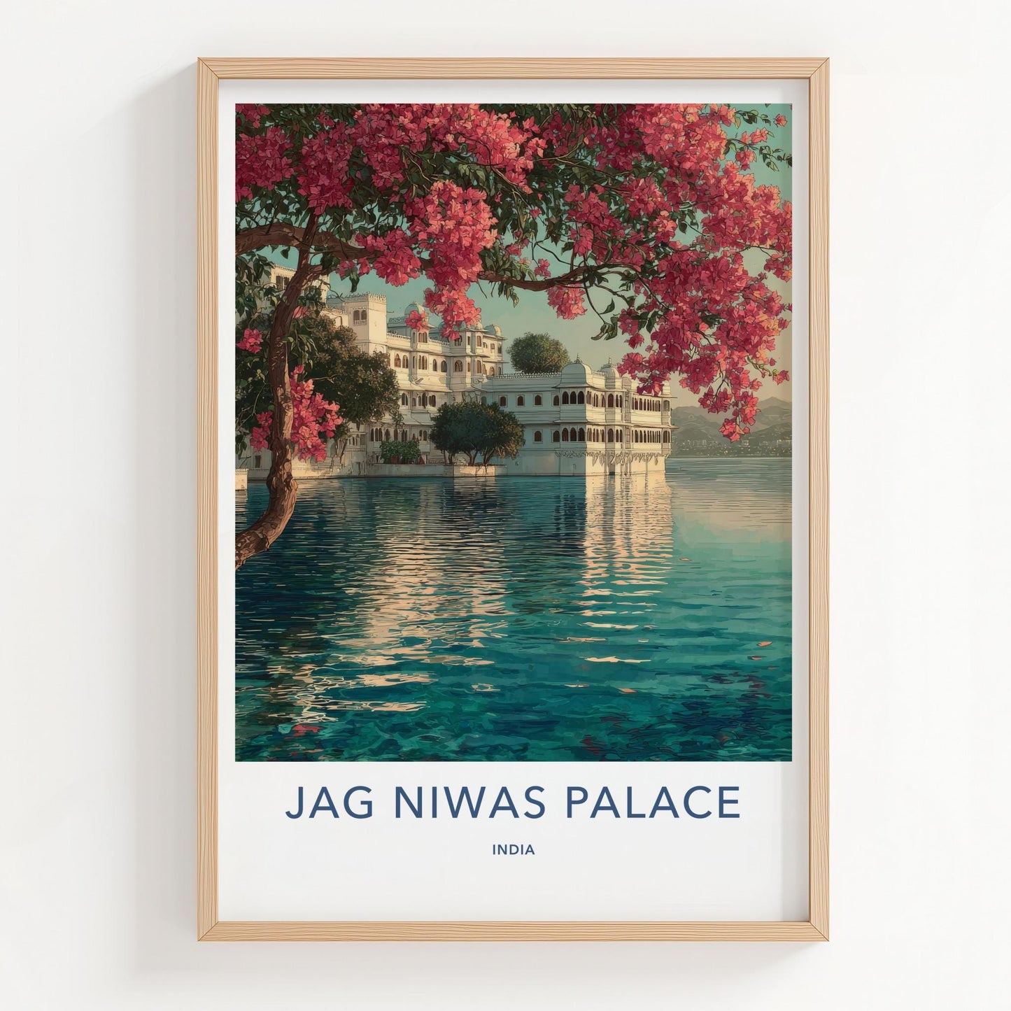 Jag Niwas Palace Poster - India Travel Art - Rajasthan Lake Palace Flowers Decor