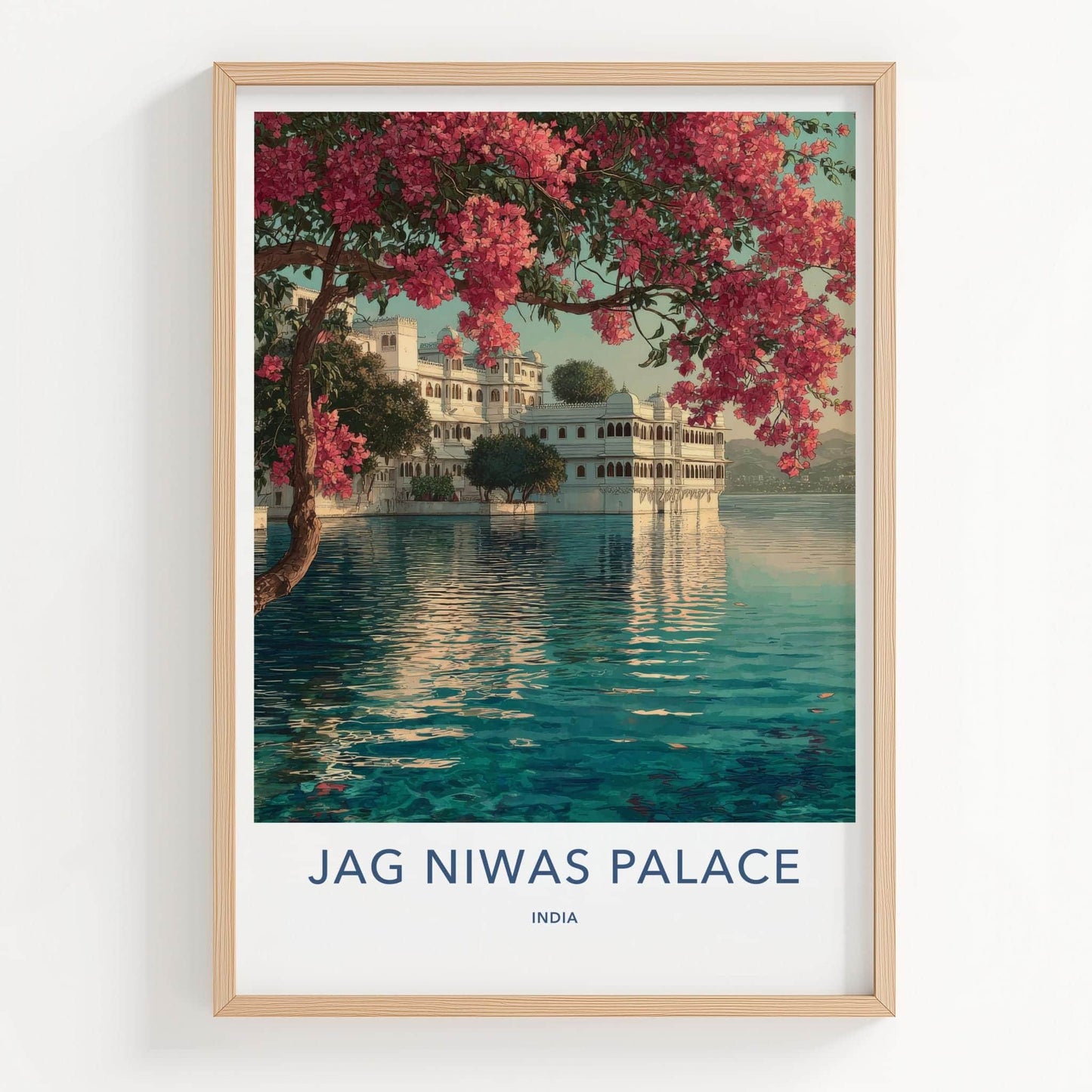 Jag Niwas Palace Poster - India Travel Art - Rajasthan Lake Palace Flowers Decor