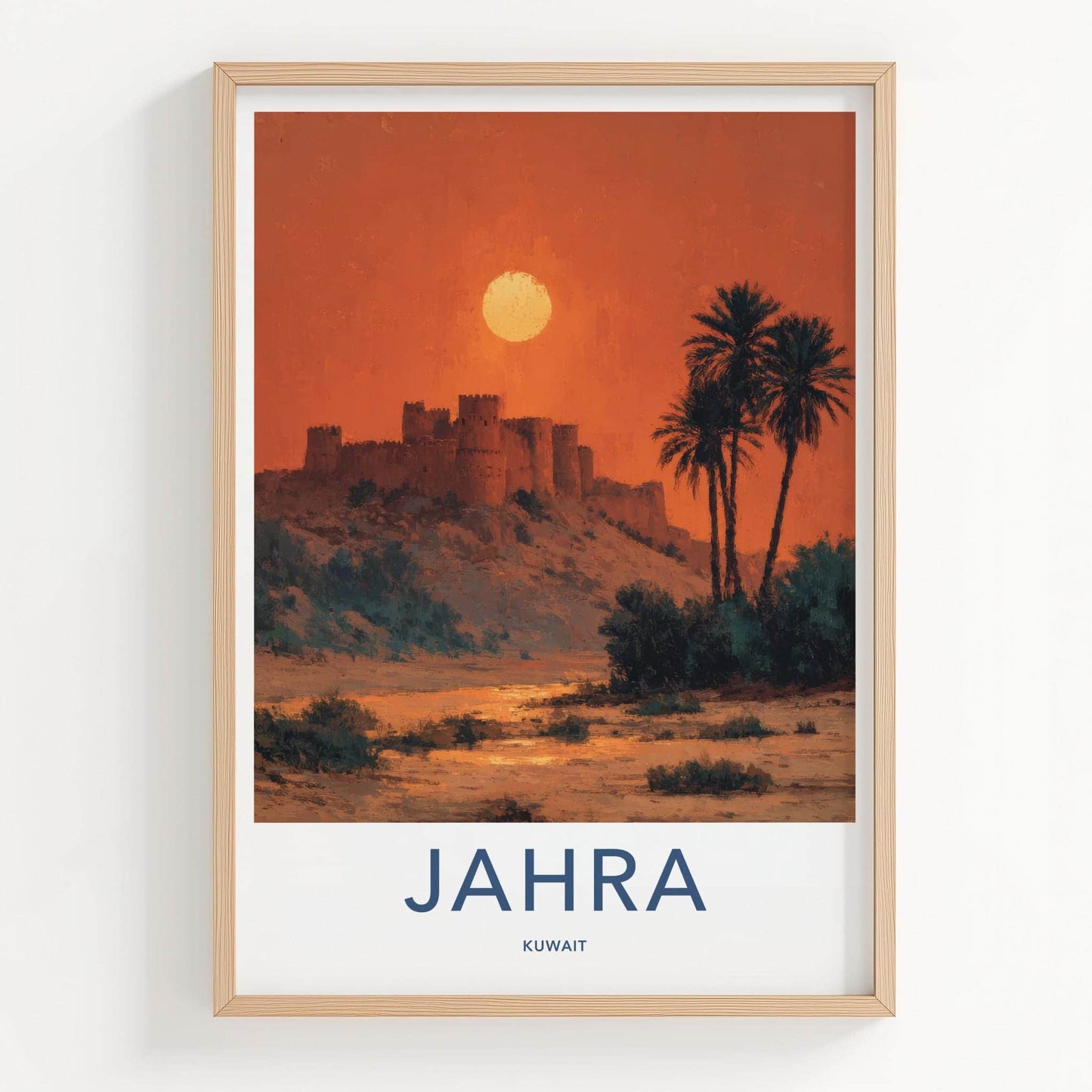 Jahra Poster - Kuwait Framed Print - Desert Fortress Sunset Lounge Decor