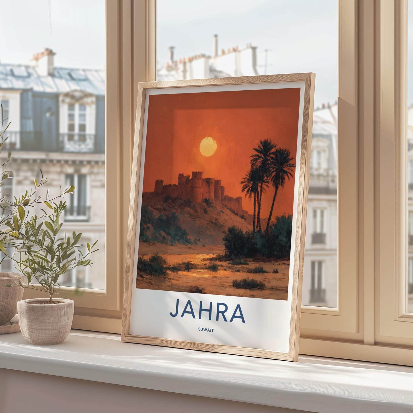 Jahra Poster - Kuwait Framed Print - Desert Fortress Sunset Lounge Decor