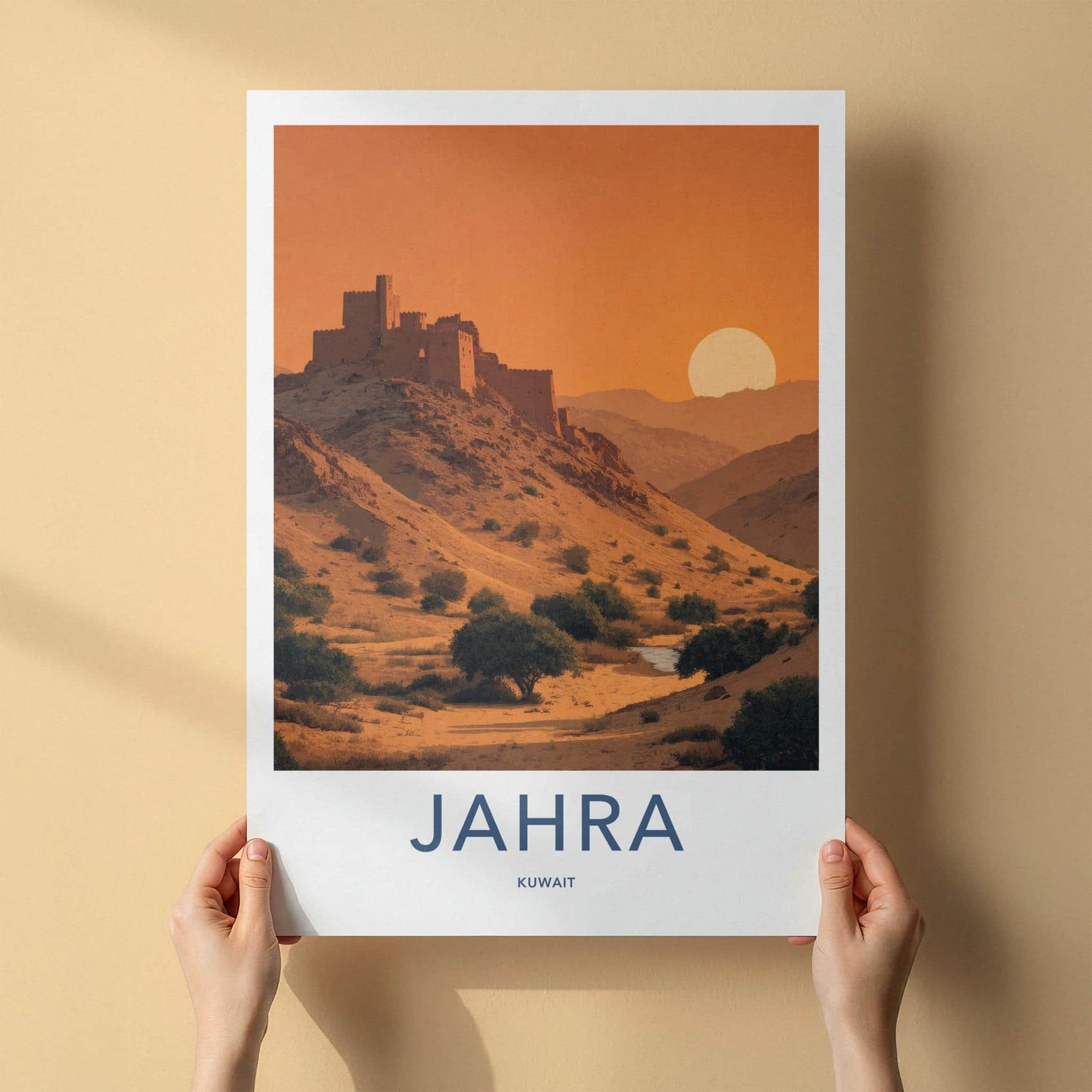 Jahra Poster - Kuwait Travel Art - Desert Fortress Sunset Home Decor