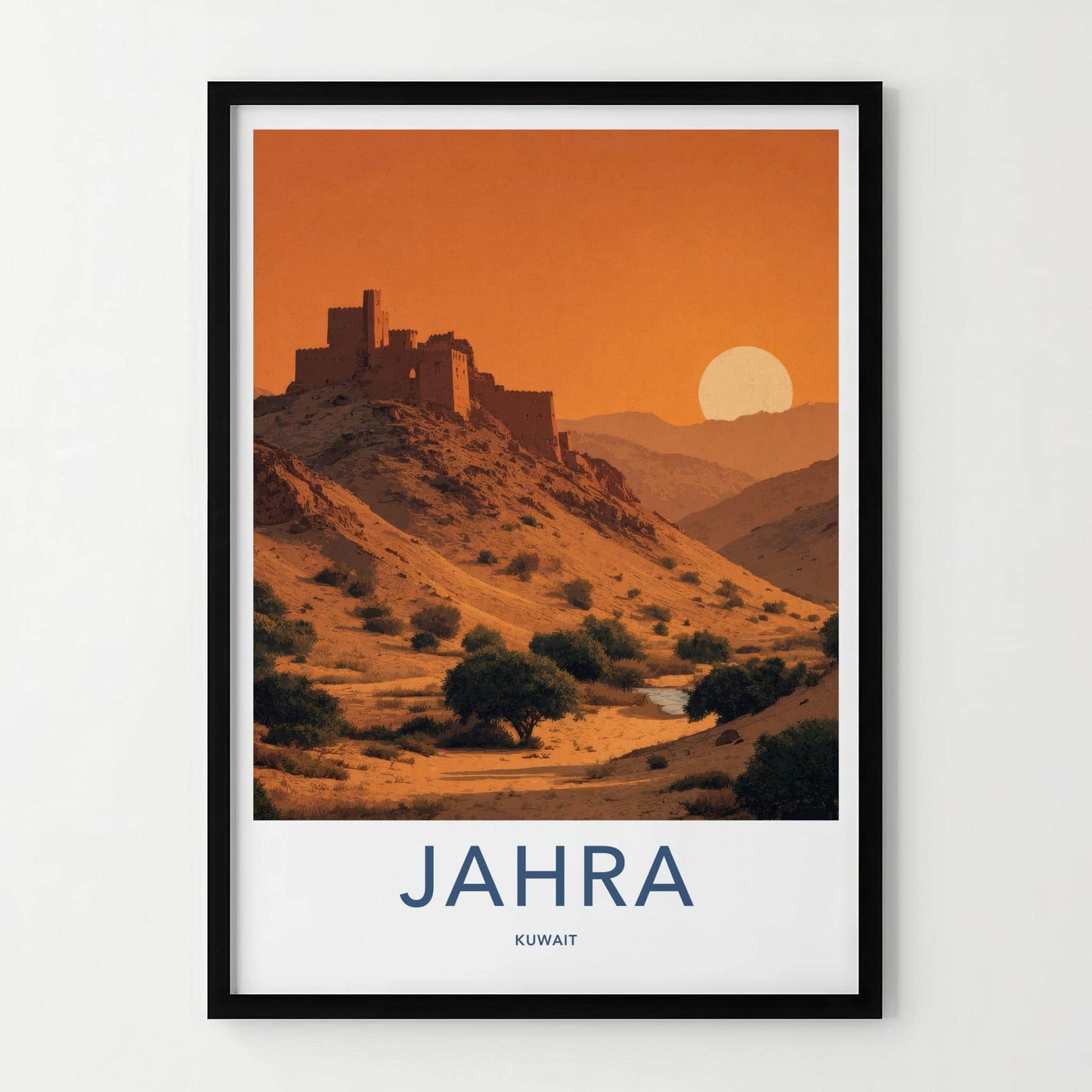 Jahra Poster - Kuwait Travel Art - Desert Fortress Sunset Home Decor