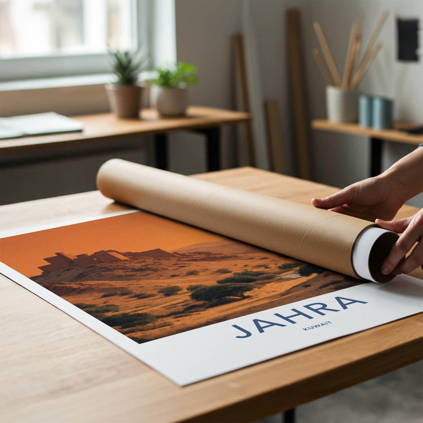 Jahra Poster - Kuwait Travel Art - Desert Fortress Sunset Home Decor
