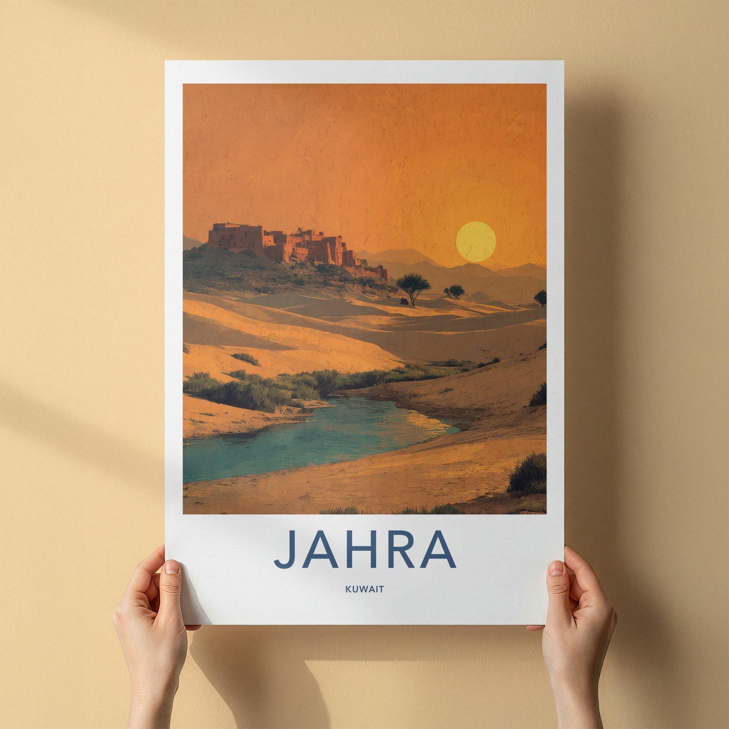 Jahra Poster - Kuwait Travel Art - Desert Oasis Sunset Home Decor