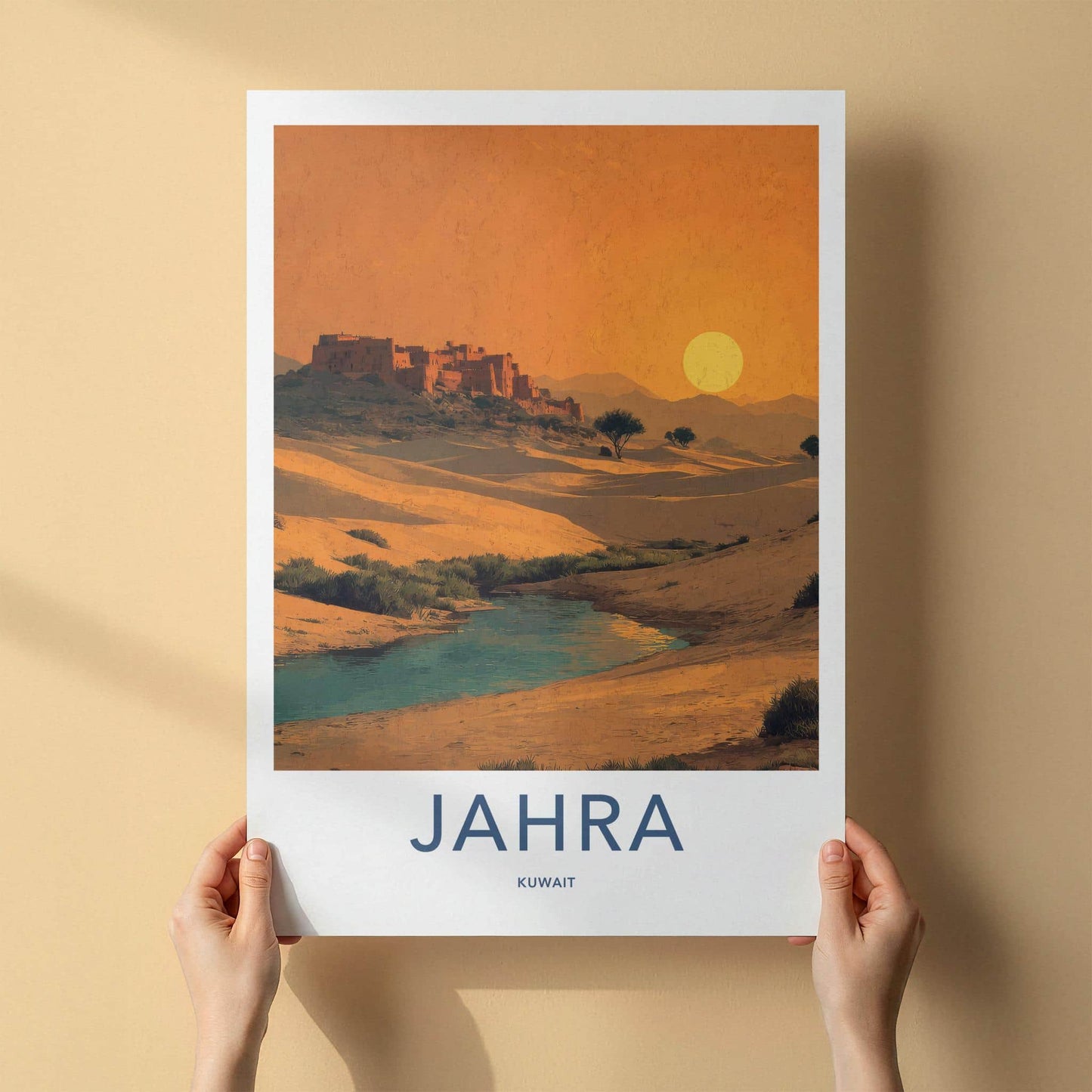 Jahra Poster - Kuwait Travel Art - Desert Oasis Sunset Home Decor