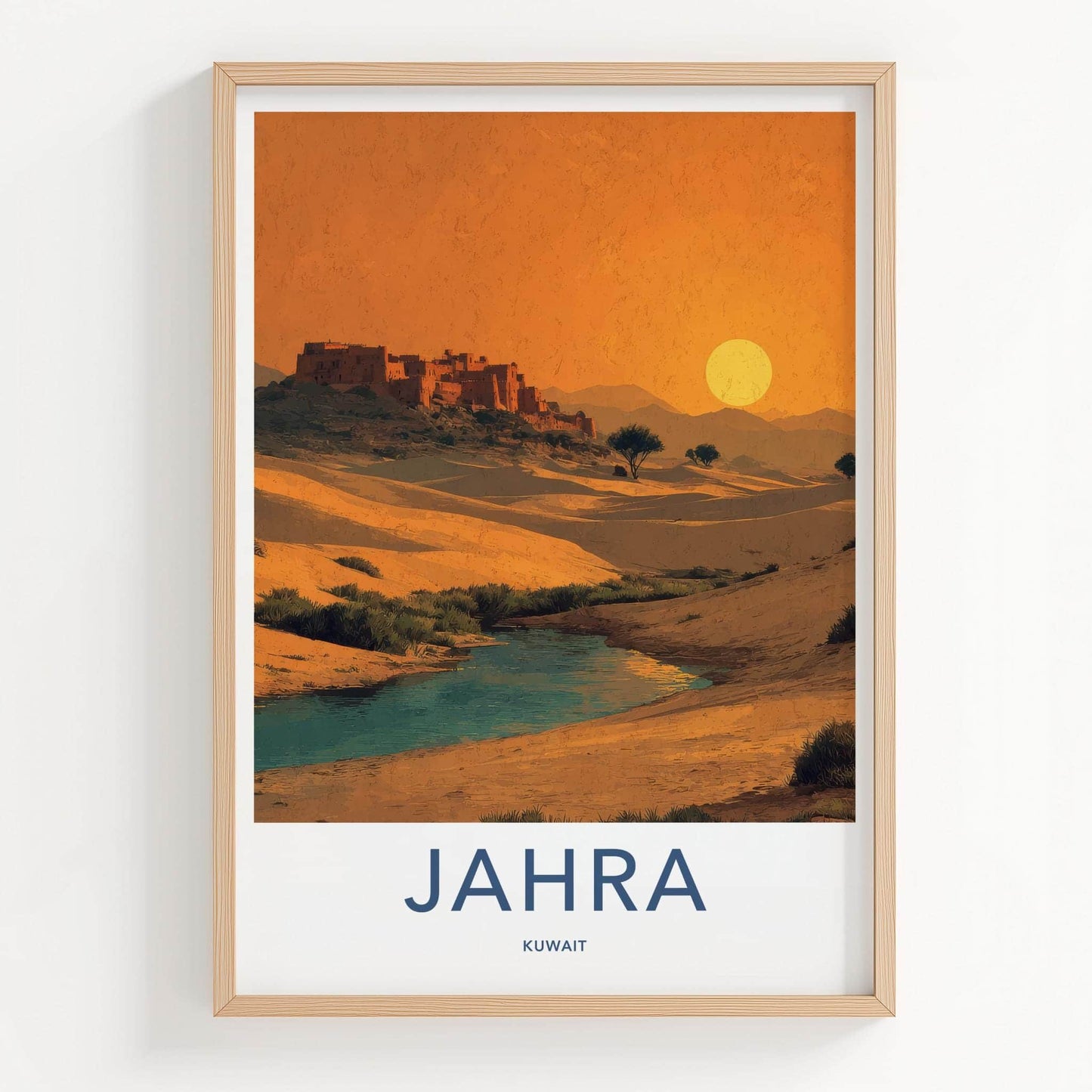 Jahra Poster - Kuwait Travel Art - Desert Oasis Sunset Home Decor