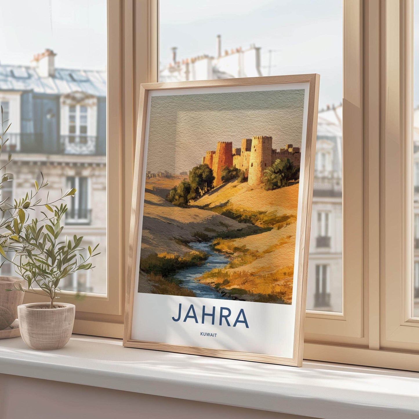 Jahra Poster - Kuwait Travel Art - Desert Stream Towers Wall Decor