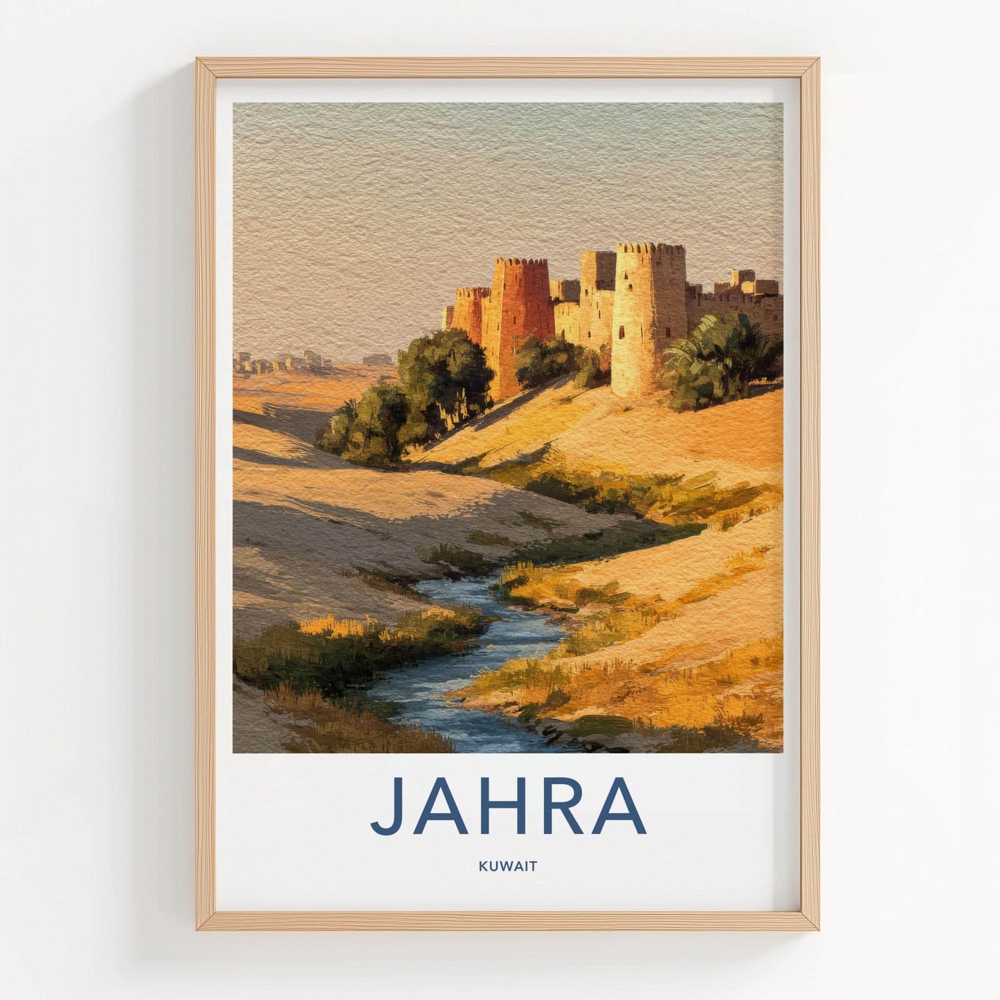 Jahra Poster - Kuwait Travel Art - Desert Stream Towers Wall Decor