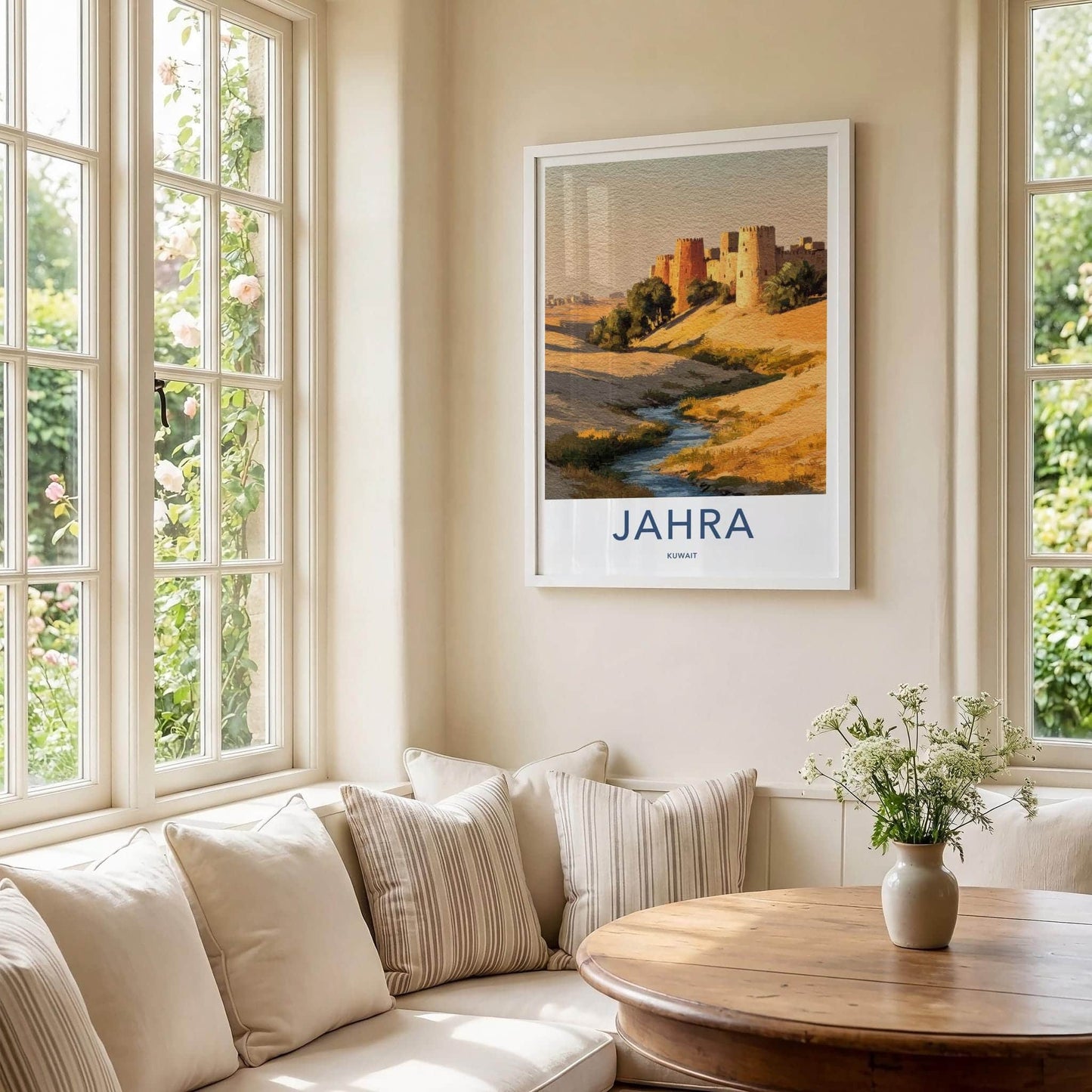 Jahra Poster - Kuwait Travel Art - Desert Stream Towers Wall Decor