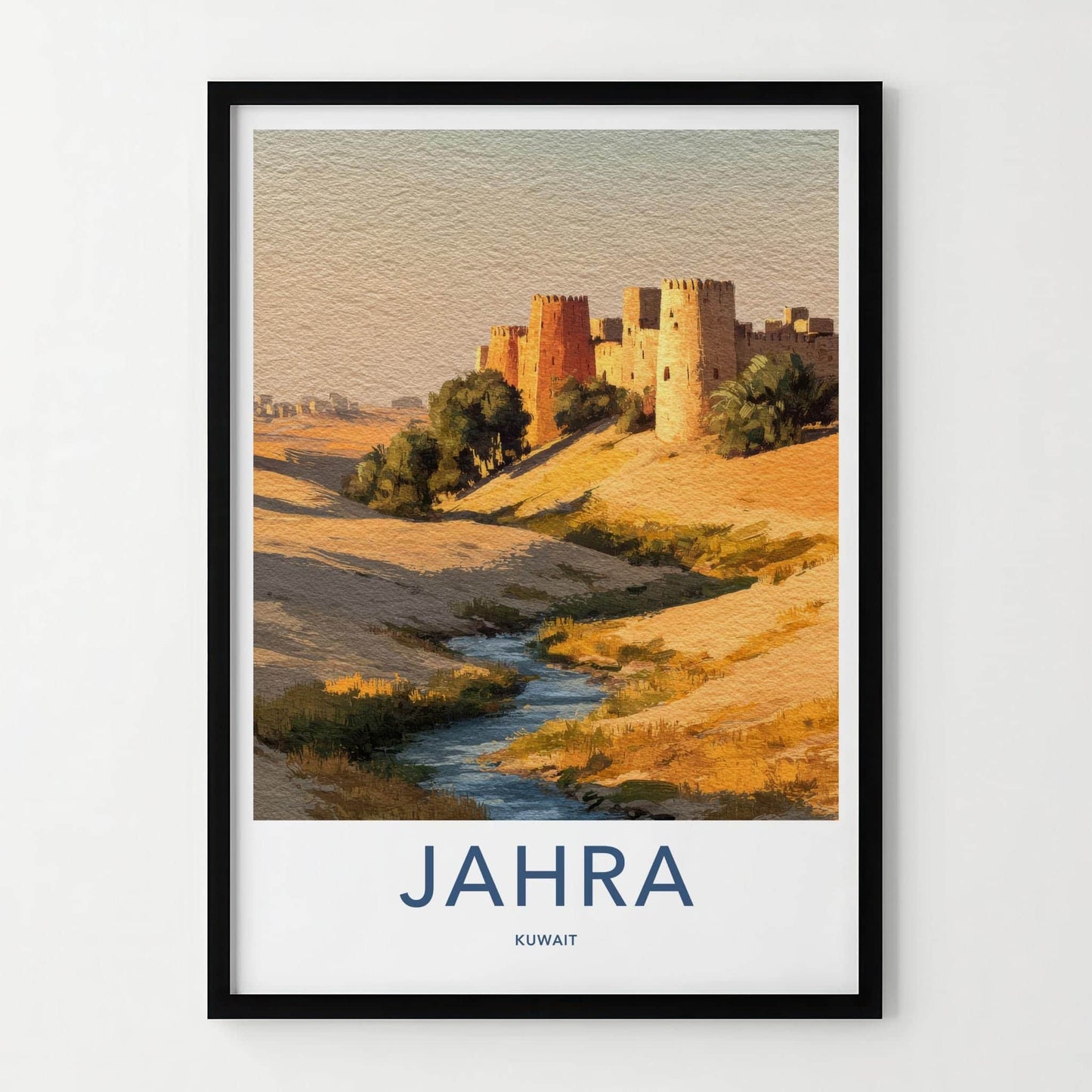 Jahra Poster - Kuwait Travel Art - Desert Stream Towers Wall Decor