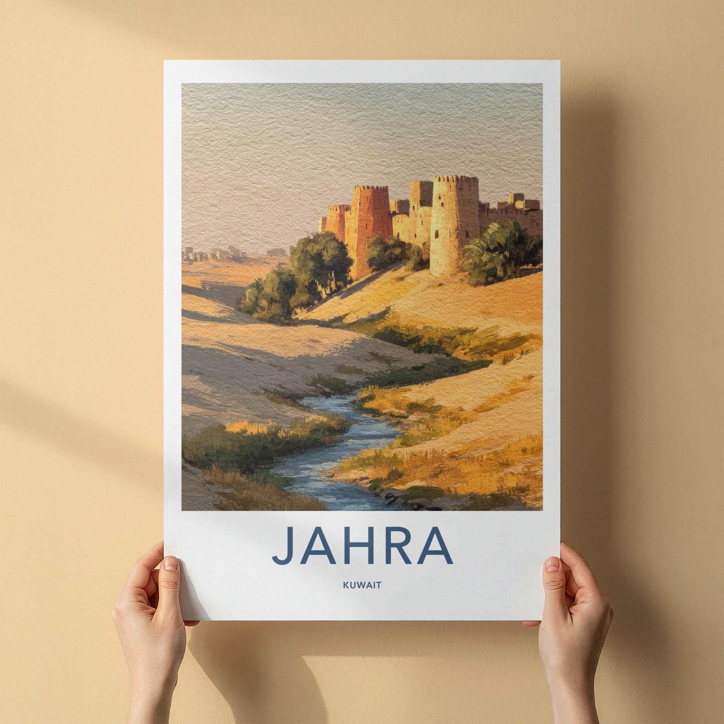Jahra Poster - Kuwait Travel Art - Desert Stream Towers Wall Decor