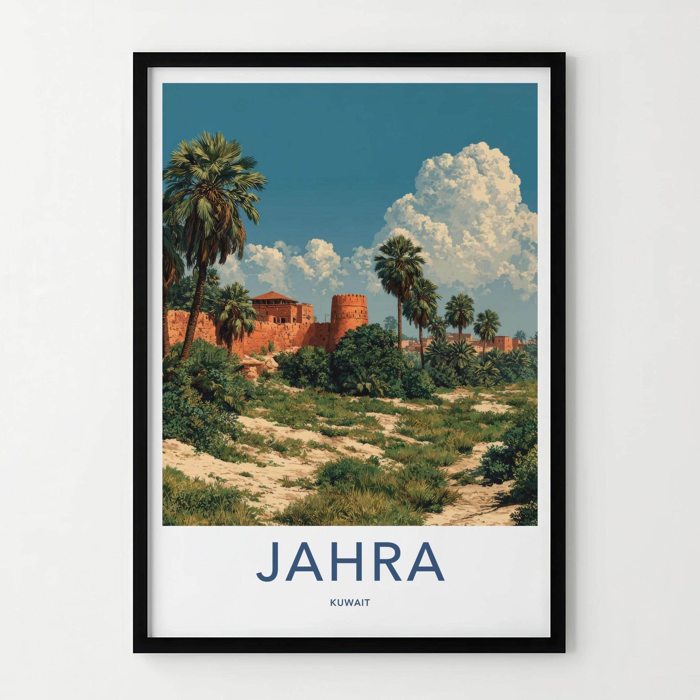 Jahra Poster - Kuwait Travel Print - Desert Fort Palms Lounge Decor