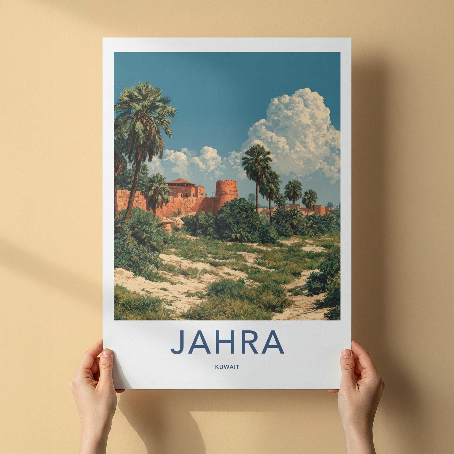 Jahra Poster - Kuwait Travel Print - Desert Fort Palms Lounge Decor