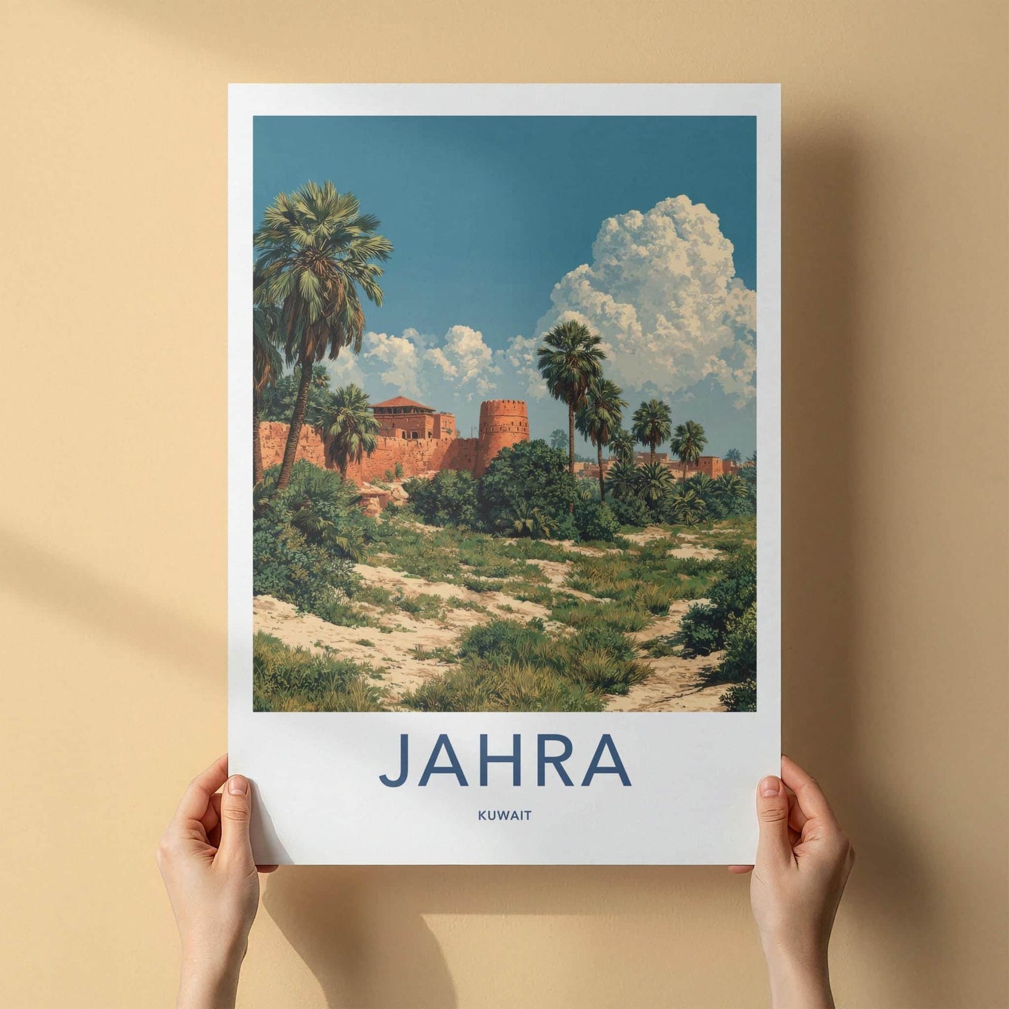 Jahra Poster - Kuwait Travel Print - Desert Fort Palms Lounge Decor