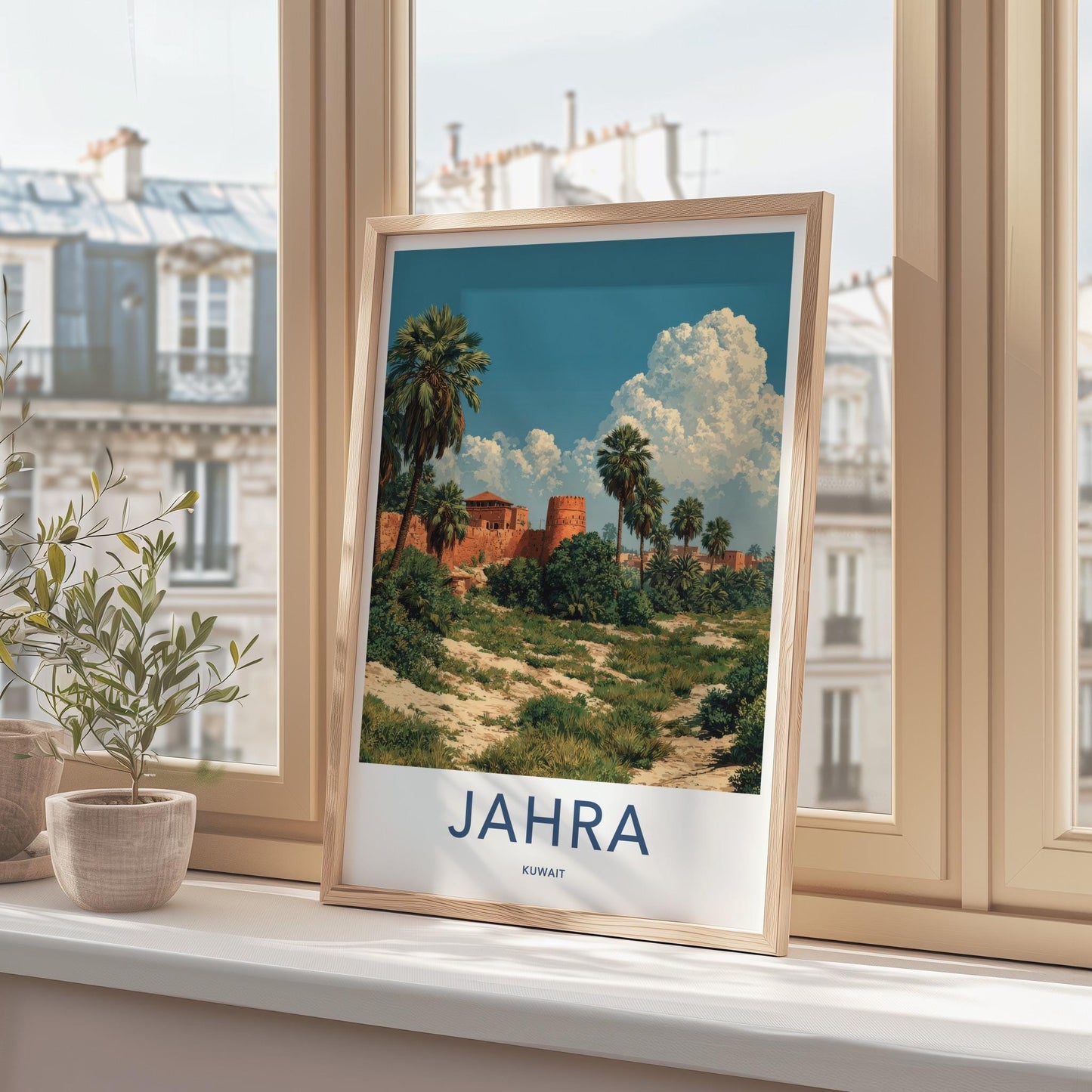 Jahra Poster - Kuwait Travel Print - Desert Fort Palms Lounge Decor
