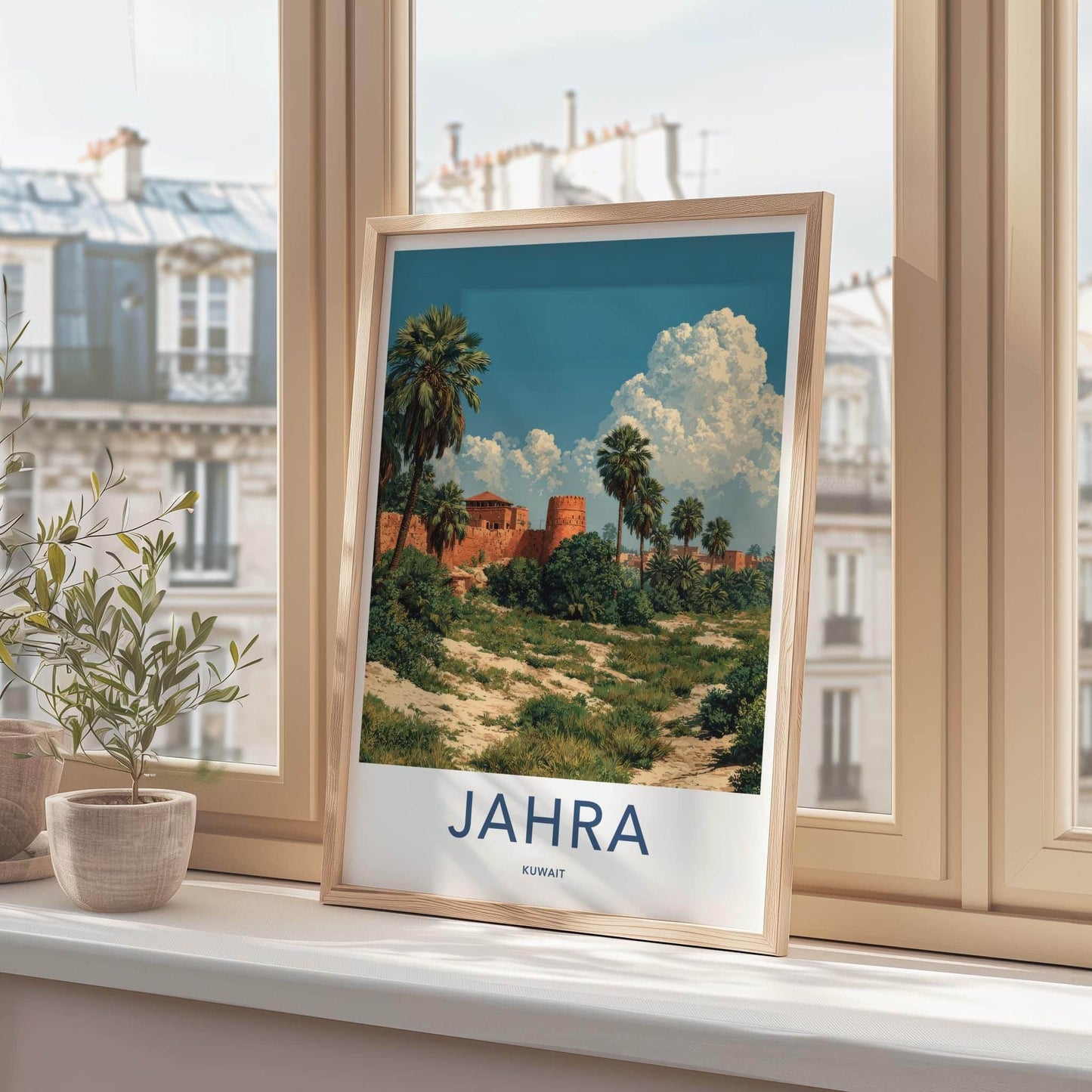 Jahra Poster - Kuwait Travel Print - Desert Fort Palms Lounge Decor