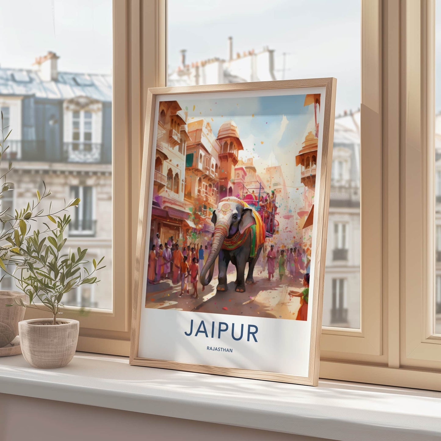 Jaipur Poster - India Framed Print - Rajasthan Elephant Festival Scene Framed Decor