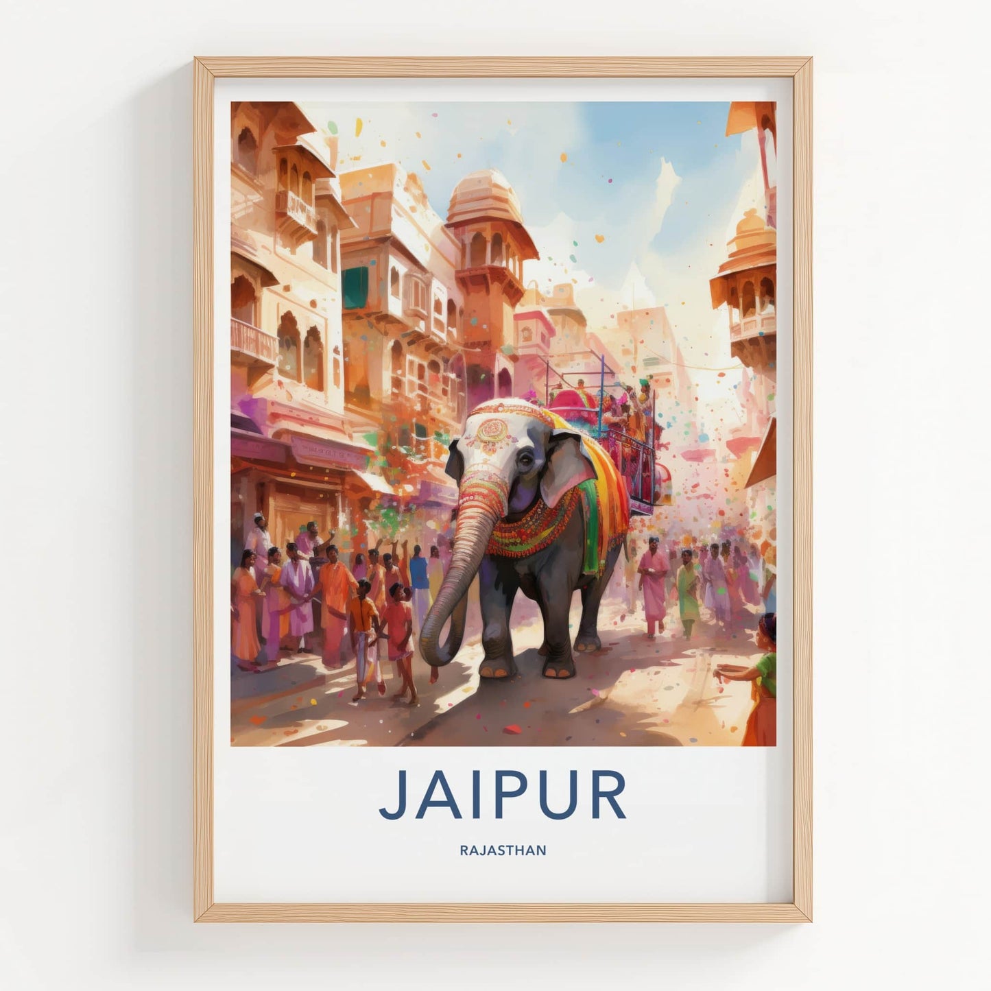 Jaipur Poster - India Framed Print - Rajasthan Elephant Festival Scene Framed Decor