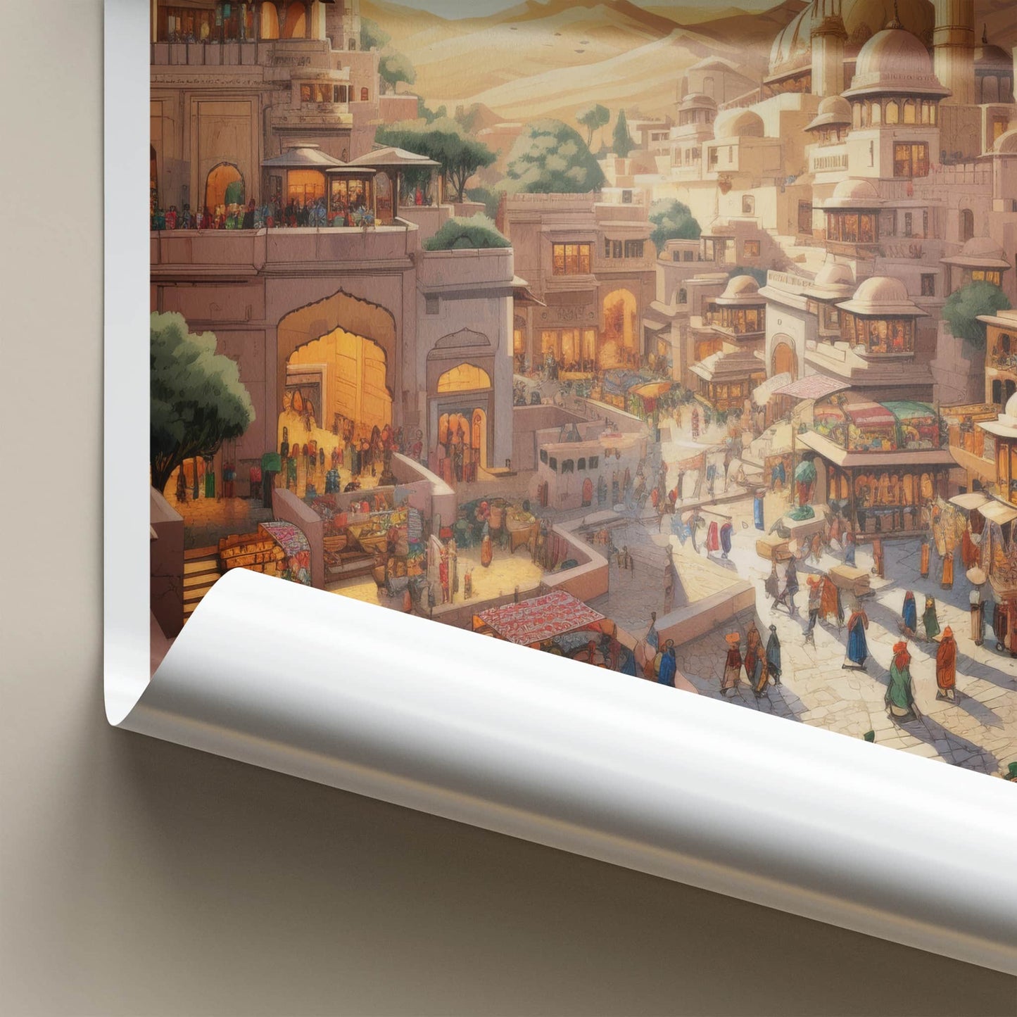 Jaipur Poster - India Travel Art - Rajasthan Bustling City Market Home Decor