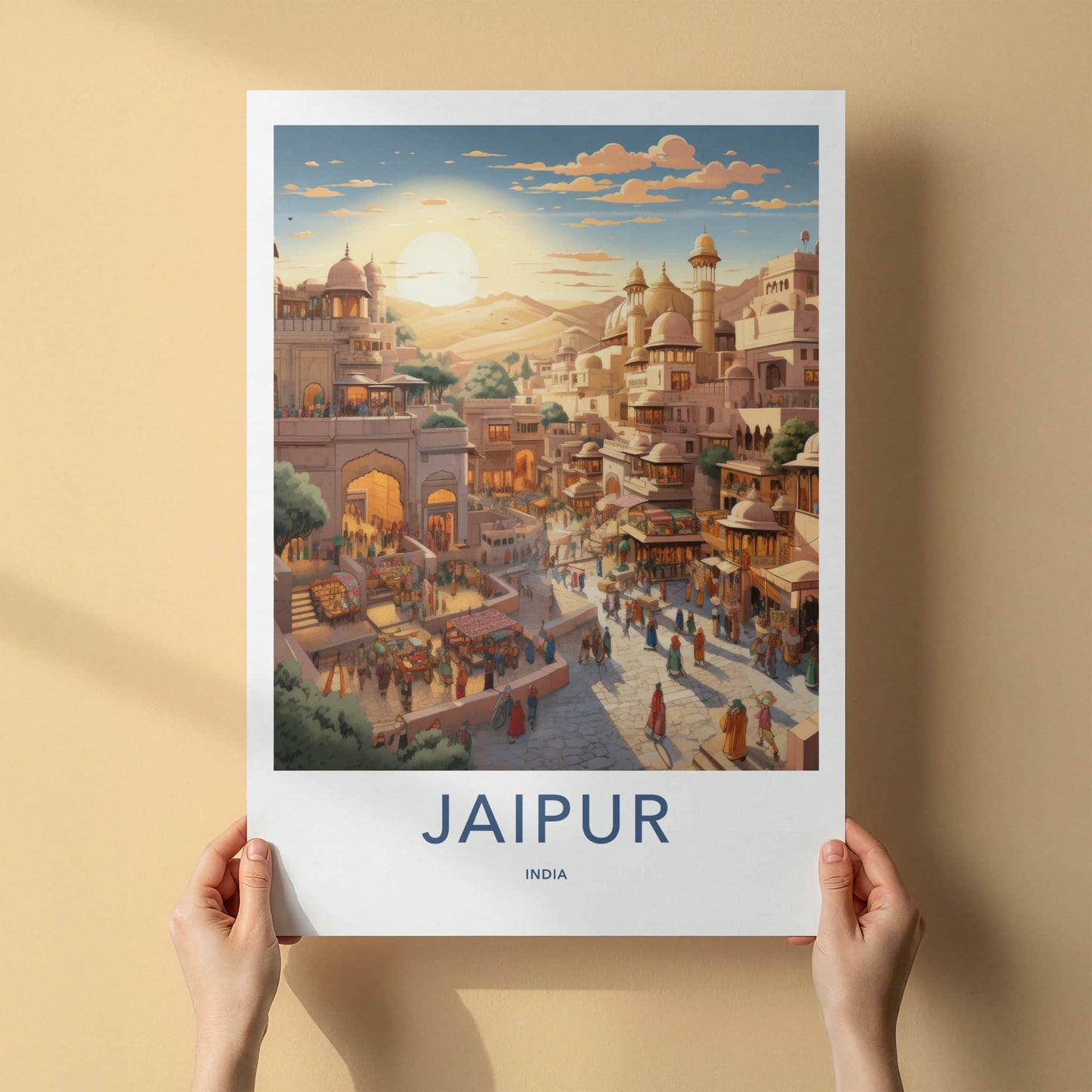 Jaipur Poster - India Travel Art - Rajasthan Bustling City Market Home Decor
