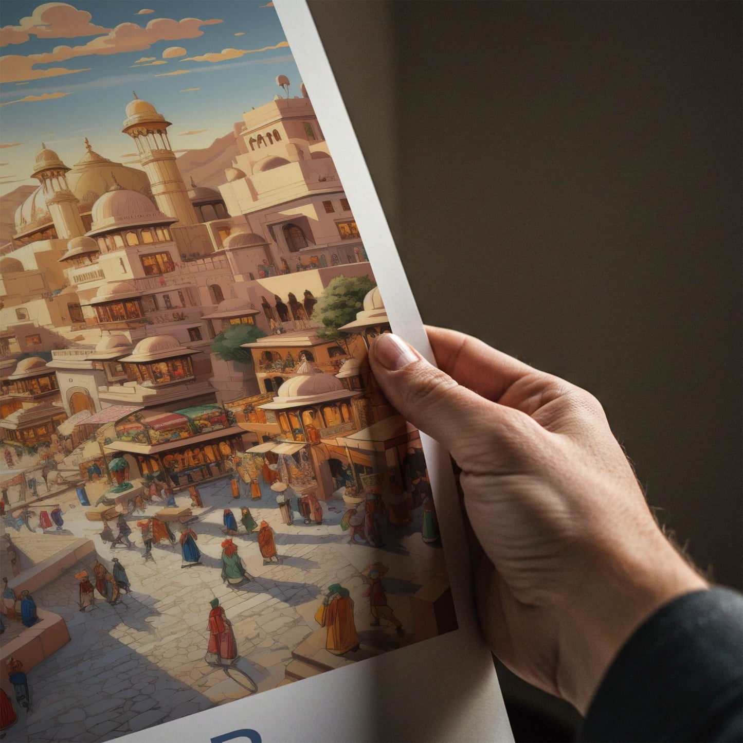 Jaipur Poster - India Travel Art - Rajasthan Bustling City Market Home Decor