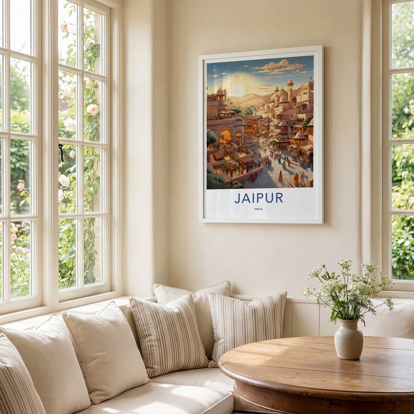 Jaipur Poster - India Travel Art - Rajasthan Bustling City Market Home Decor